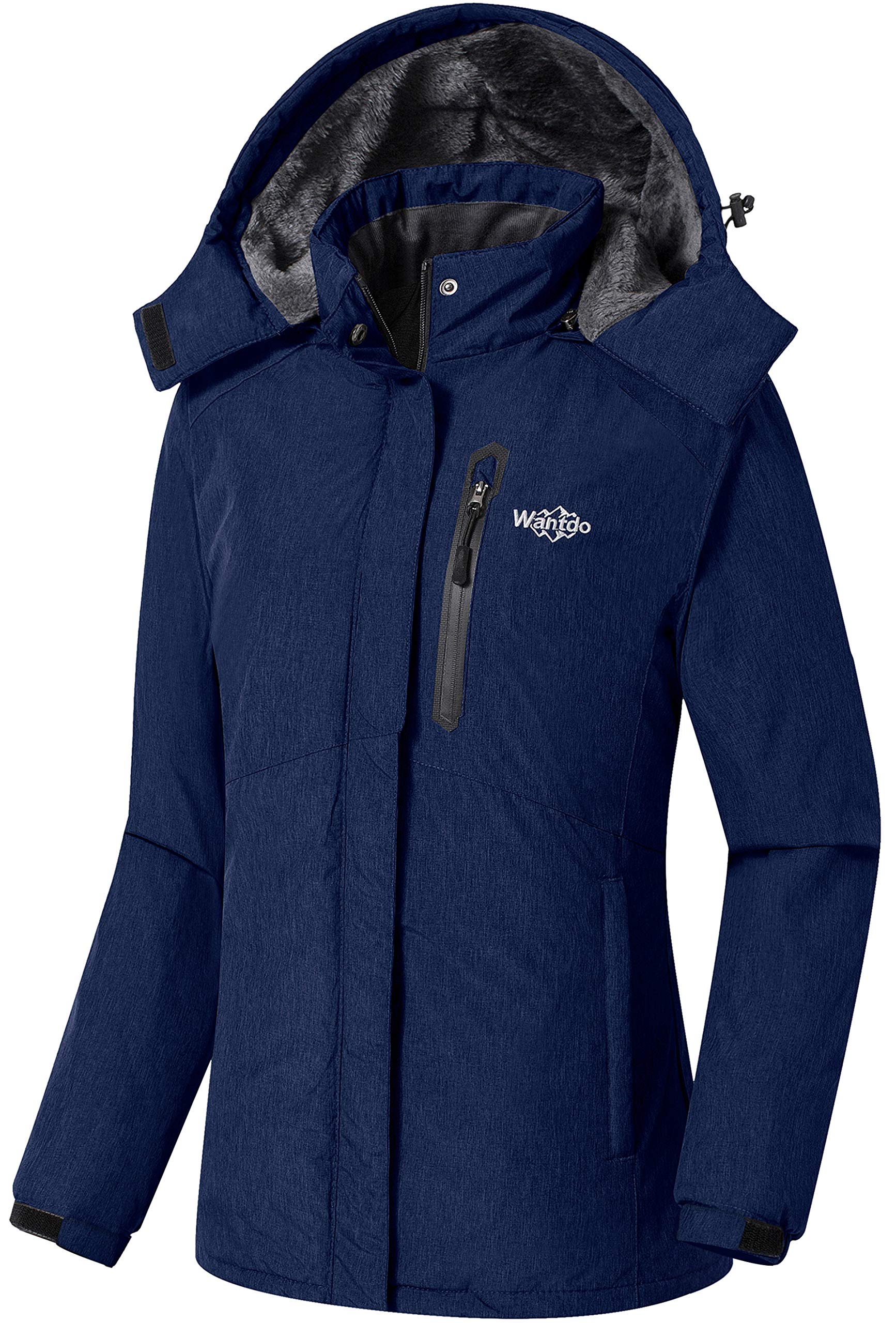 Wantdo Giacca da Neve in Pile Warm Giubbotto da Montagna Caldo Cappotto da Escursionismo Outdoor Parka con Cappuccio Antivento Donna Nero L