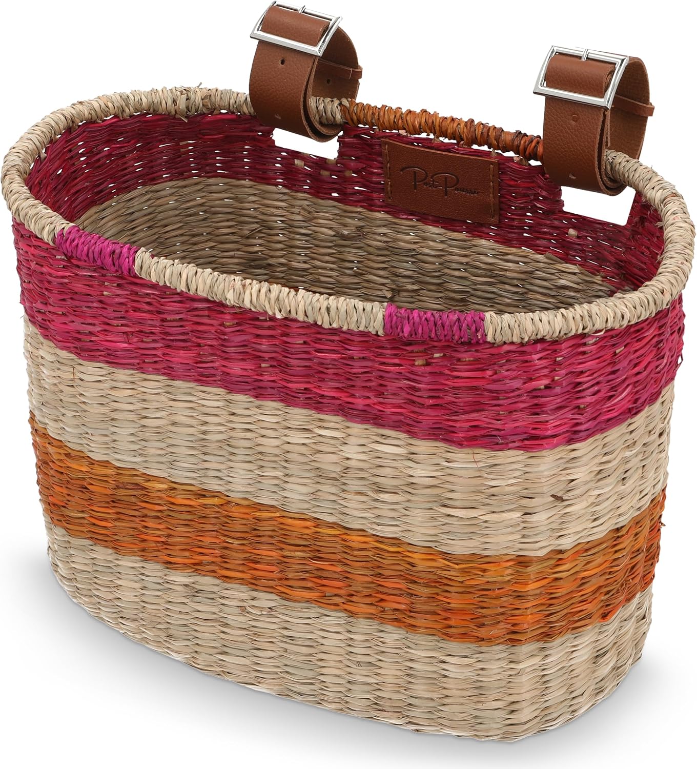 Seagrass Handmade Woven Cruiser Adult Bicycle Basket, Front Bike Basket, Detachable Handlebar Basket, Leather Straps