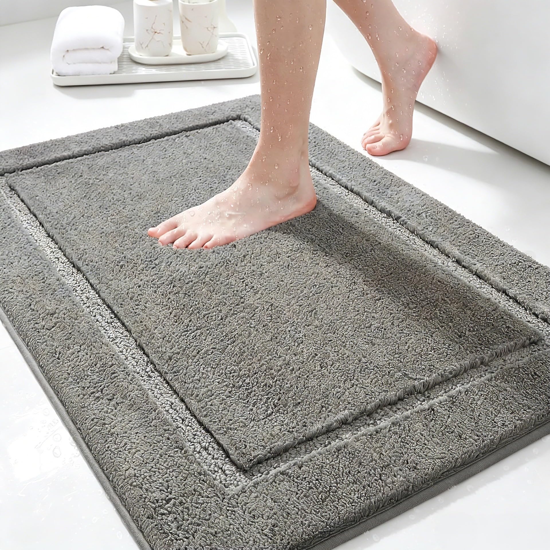 IM HOME Grey Bathroom Rugs 24"x17", Ultra Soft Plush Fluffy Microfiber Absorbent Bath Mat, Non-Slip Backing, Machine Washable Bath Mats for Bathroom Floor, Tub and Shower, Charcoal Gray