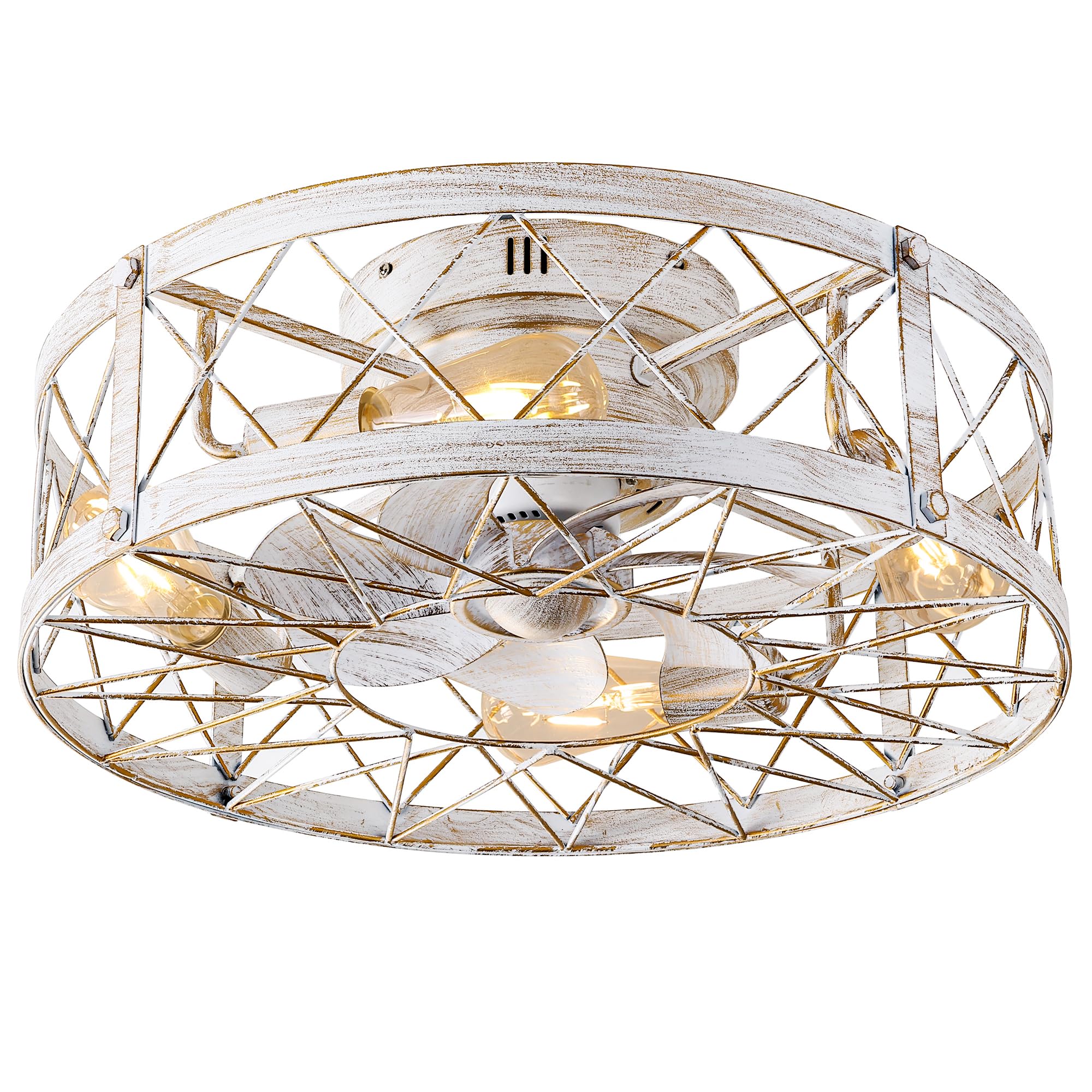 PAZALA Retro White Ceiling Fans with Lights, 20 inch Caged Ceiling Fan