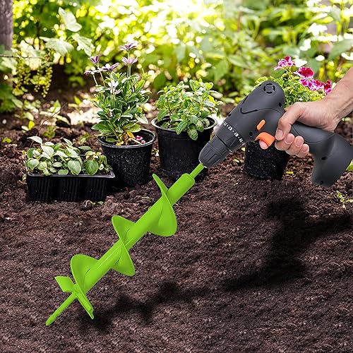 Miniatura 6 de Broca de taladro de jardín mejorada de 4 x 16 pulgadas, broca de taladro de jardín resistente de doble hoja, taladro para taladro de hielo, taladro