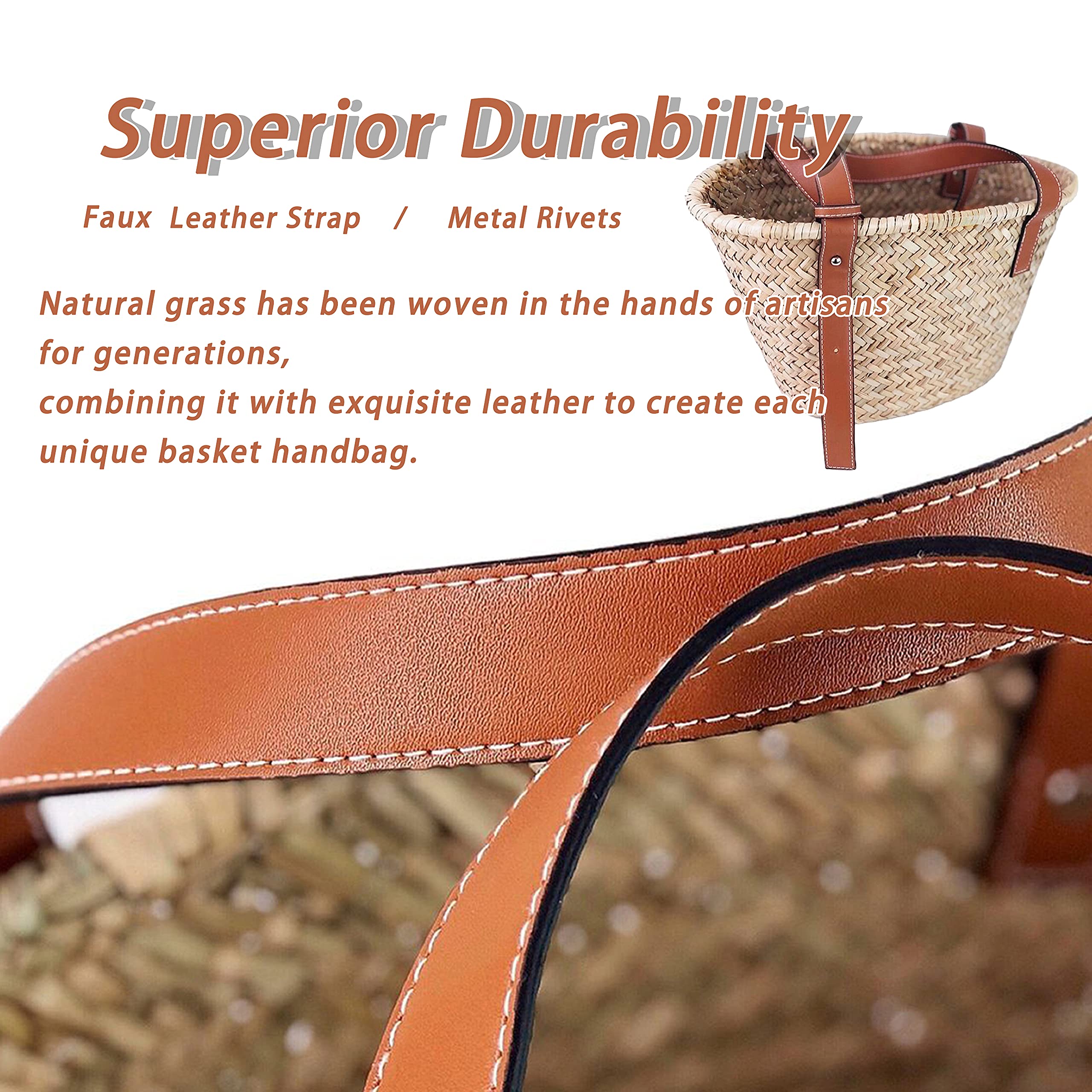 Bolso de mano de paja grande para mujer, hecho a mano, natural, para verano, playa, correa de piel sintética