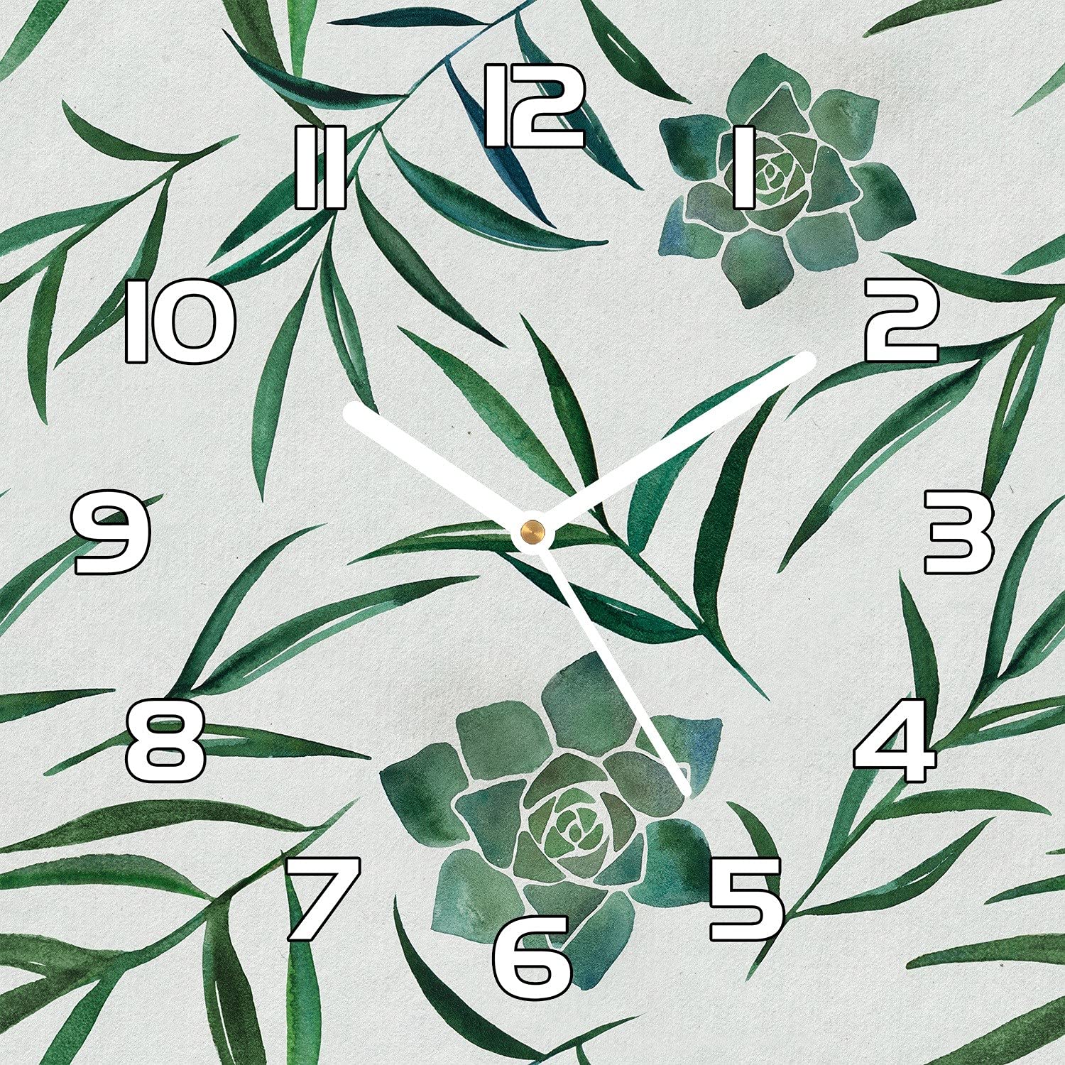 Cuisine Salon Horloge en Verre 30x30 cm Murale Design Moderne Fleurs et Succulentes