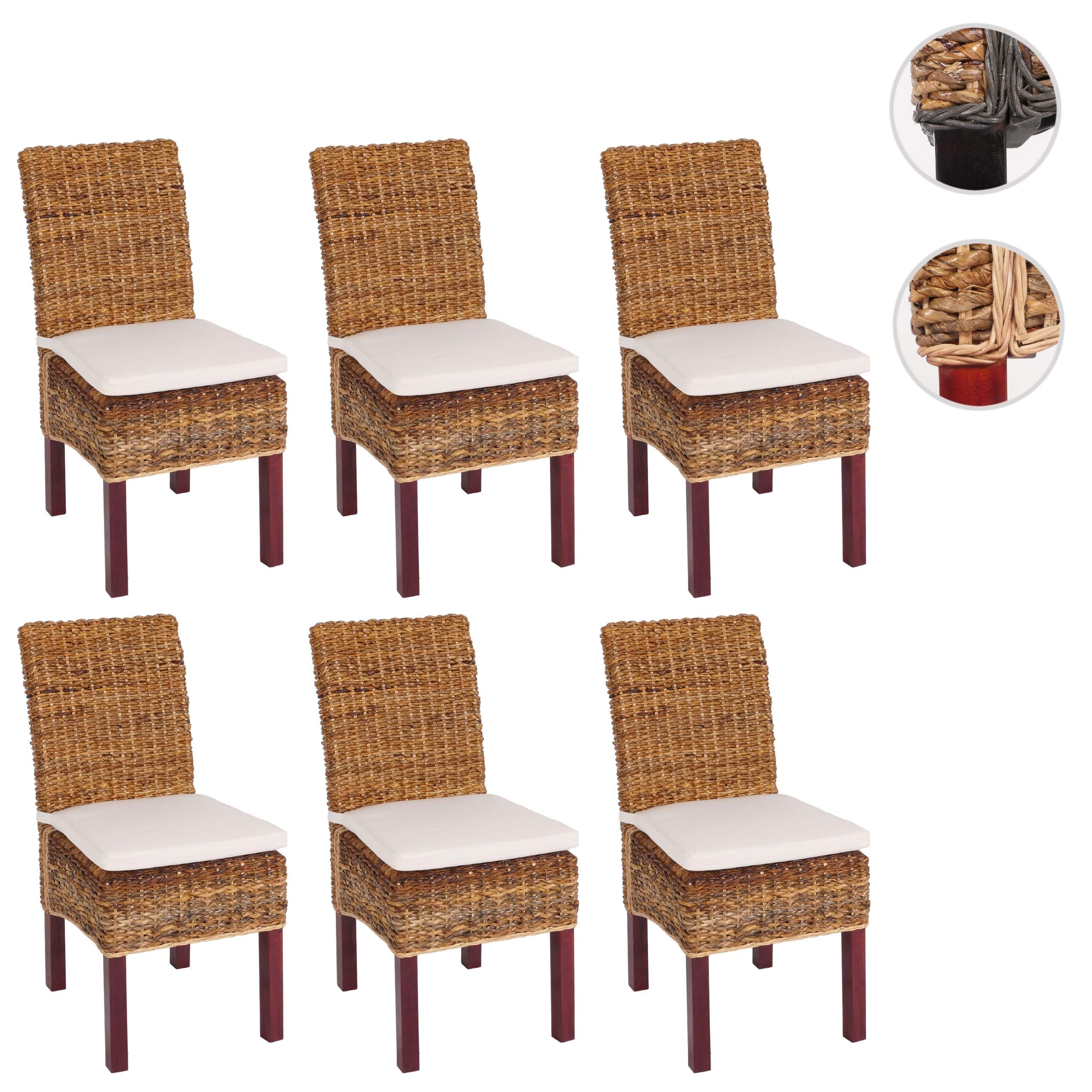 Mendler Set 6X sedie Intreccio di banano Eleganti Soggiorno Sala Pranzo M69 Bali Gambe Chiare con Cuscini