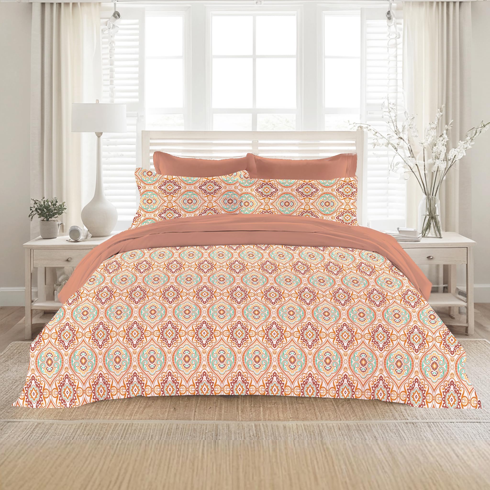 GRES Home 100% Cotton Bedsheet Set for Double Size Bed - 120TC Flat Bed Sheet with 2 Pillow Covers - Soft & Breathable, Comfortable Fabric - Machine Washable - Rustic Terracotta