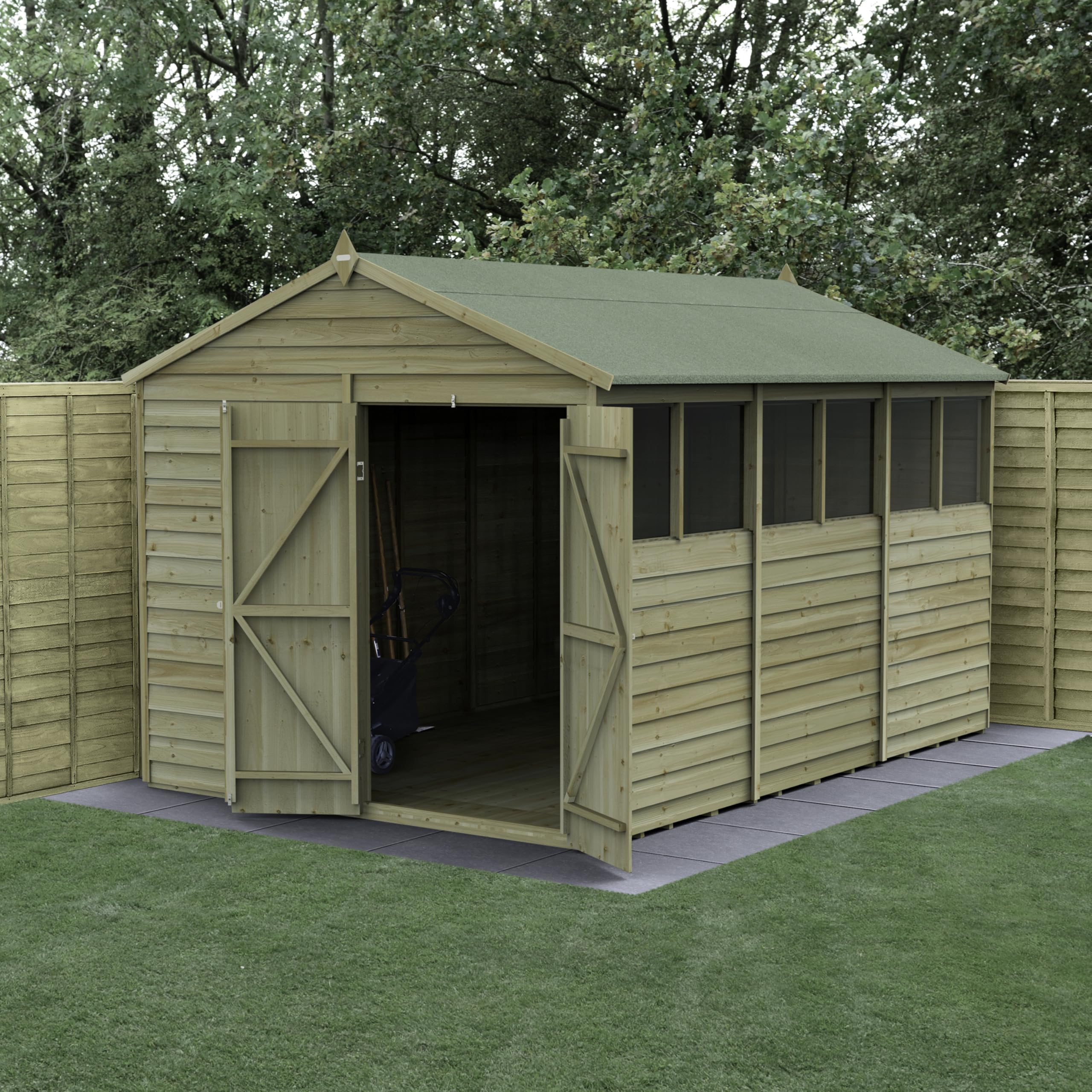 Forest Garden 4LIFE Apex Shed 8x12 - Double Door - 6 Window