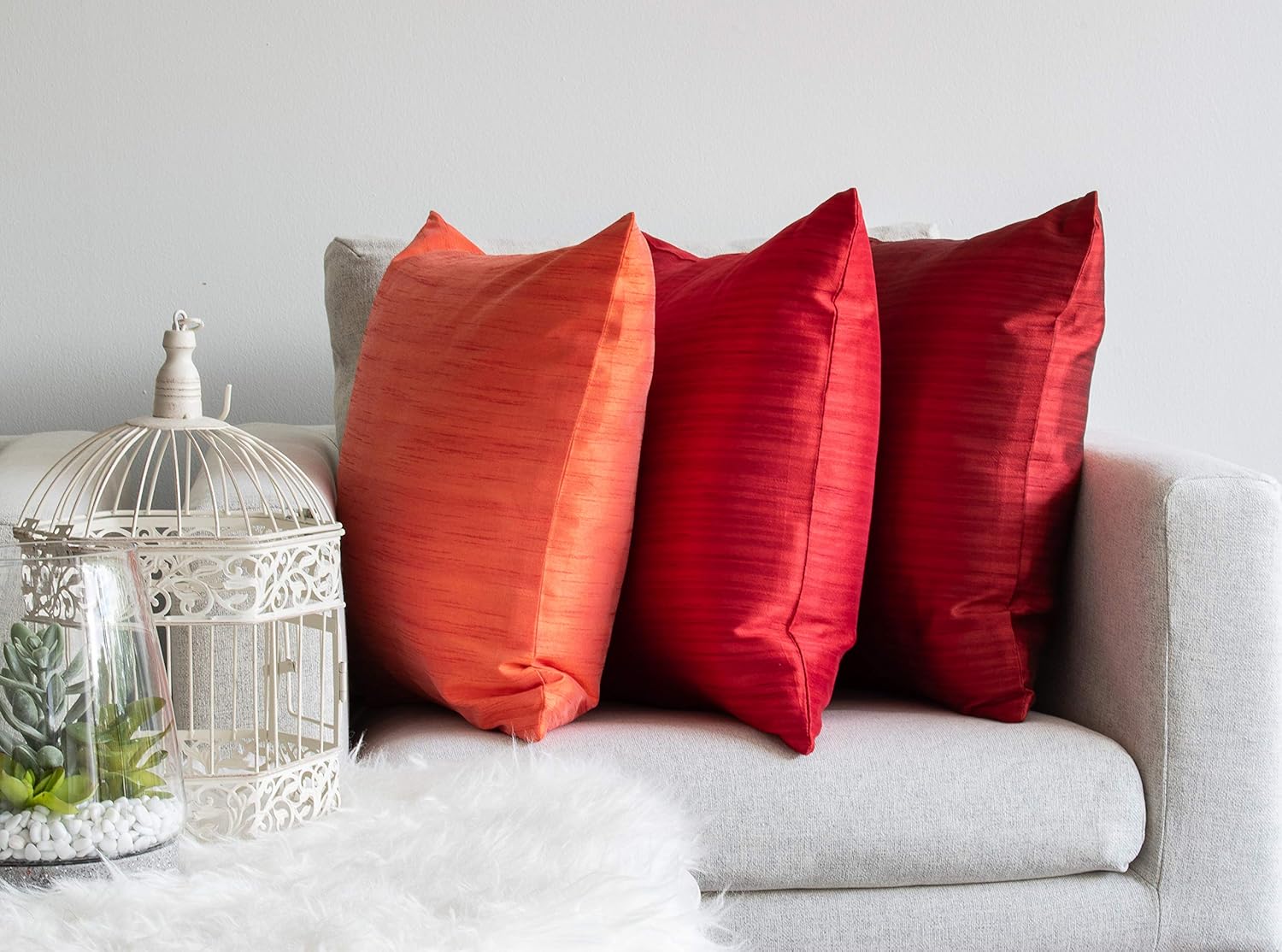 The White Petals Christmas Red Euro Pillow Covers (Faux Silk, 26x26 inch, Pack of 2)