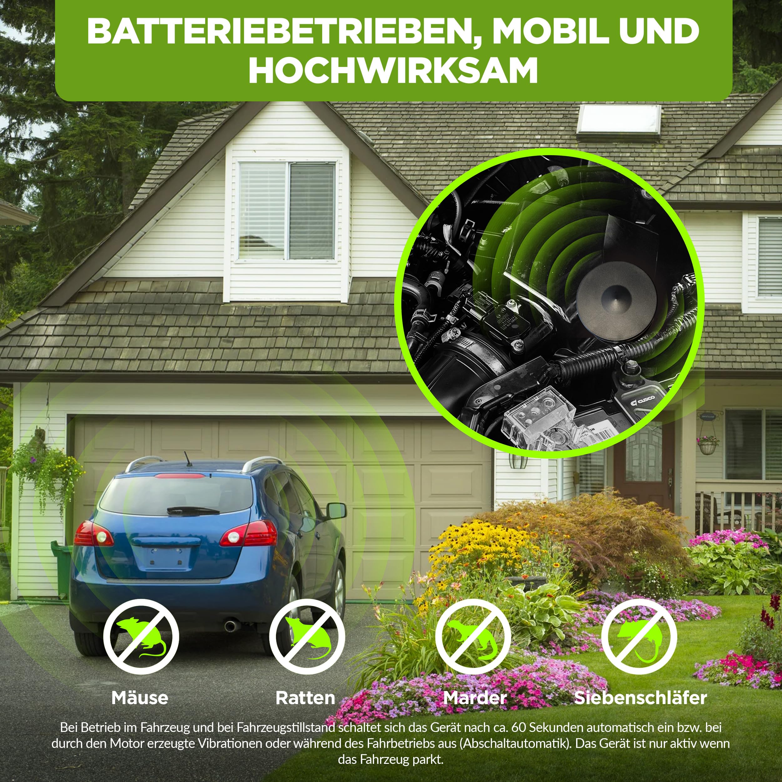 ISOTRONIC Mäuseschreck Marderabwehr Mobil 360°mit Ultraschall | für Haus, Garage, Dachboden | vertreibt Marder, Mäuse, Ratten, Siebenschläfer - 2 Stück
