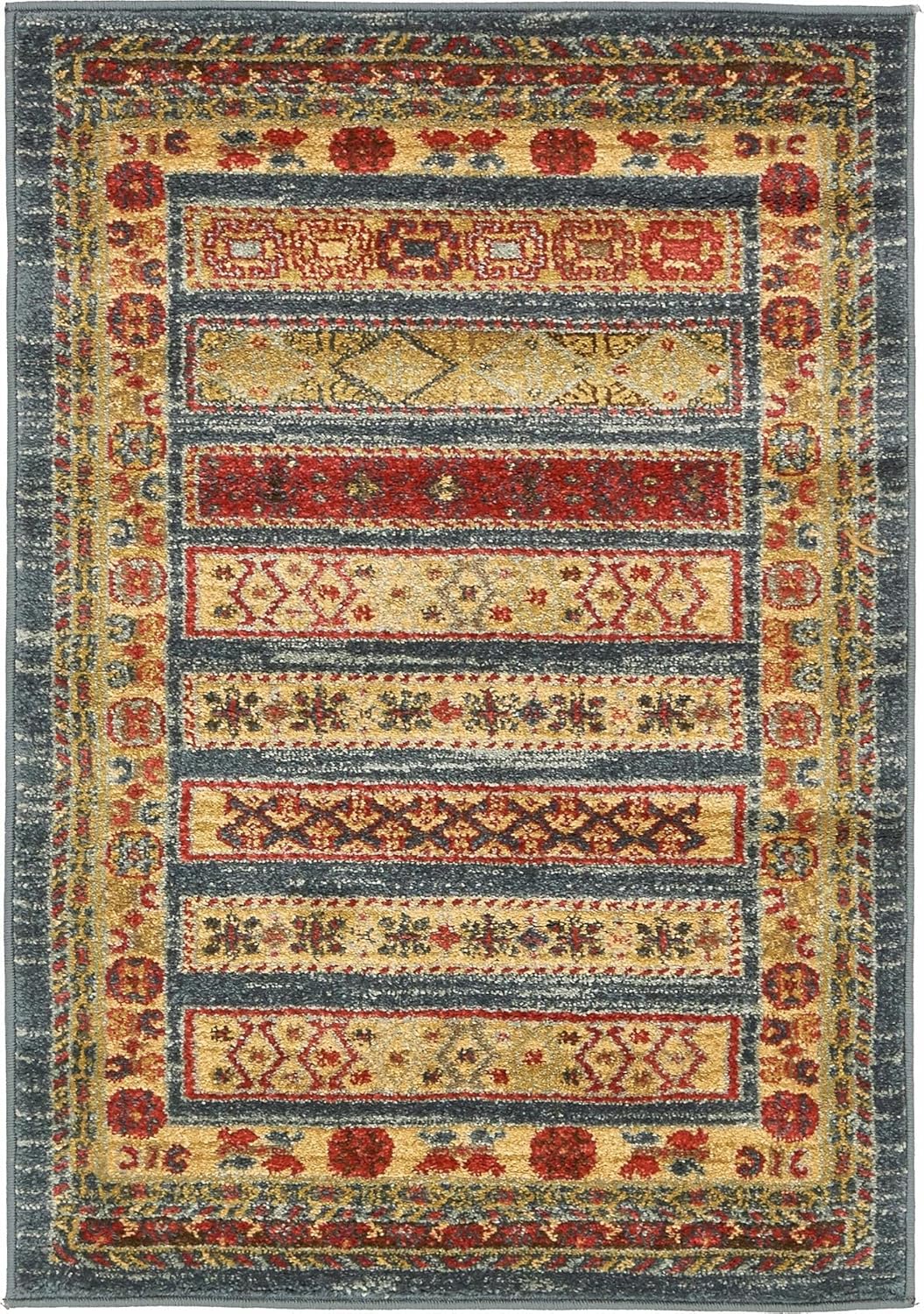 Rugs.com Kashkuli Gabbeh Collection Rug – 2' 2 x 3' Blue Medium Rug Perfect for Entryways, Kitchens, Breakfast Nooks, Accent Pieces