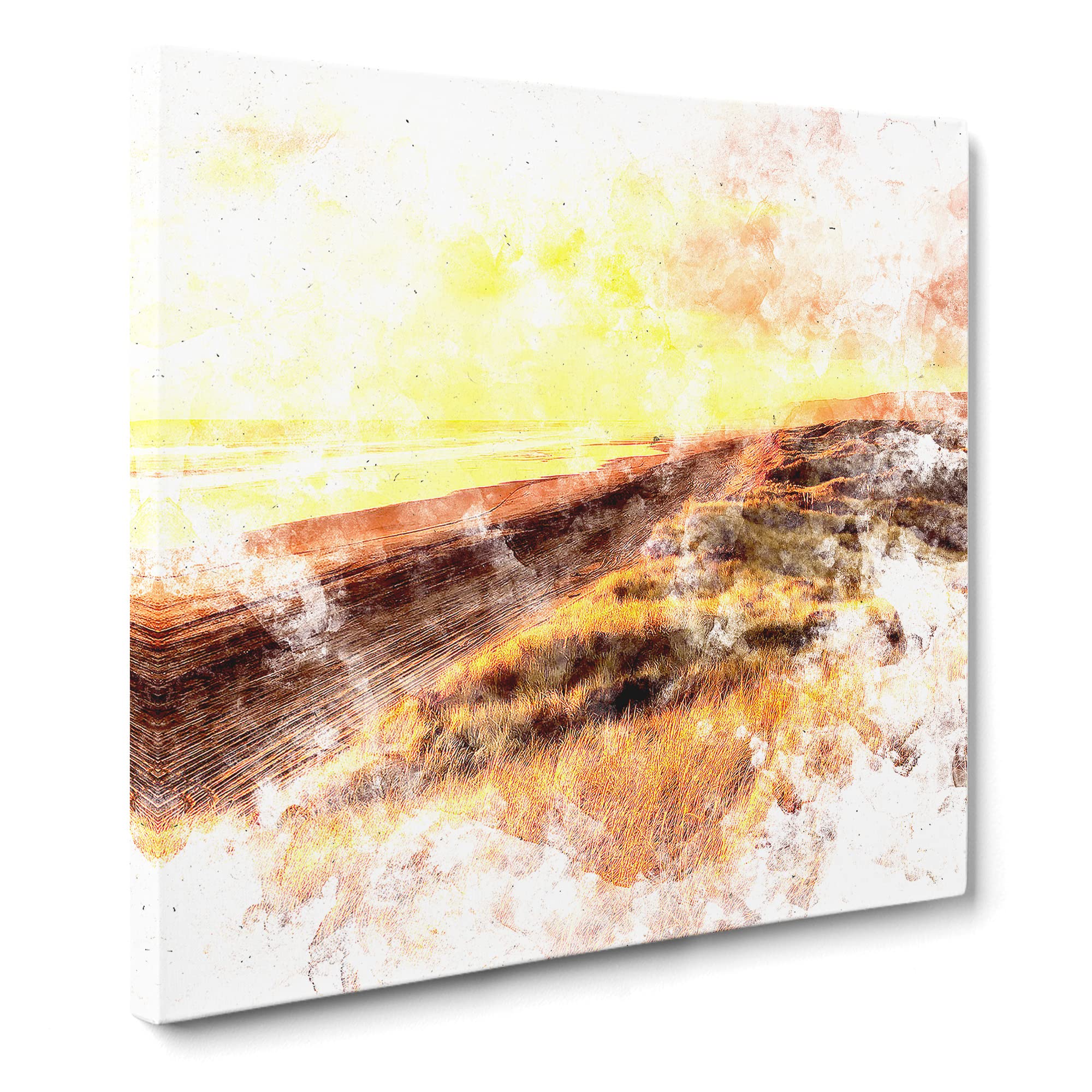 Over a Beach in New Zealand Watercolour Canvas Print, Mixed, 35L x 35W cm