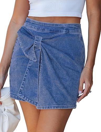 luvamia Jean Skorts for Woman High Rise Mini Skirt Bow Short Stretch Denim Skirts with Shorts Underneath Country Concert