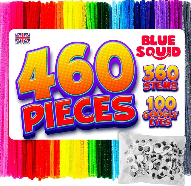 Pipe Cleaners Craft Chenille Stems - 460 Pcs, 360 Assorted Color Chenille Cleaners, Multi-Color Pipe Cleaners, DIY Art & Craft Projects, Kids Fuzzy Sticks Crafts, Extra Long Pieces, Sparkle Crafting