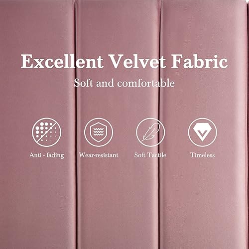 Miniatura 78 de HOOMIC Base de cama de plataforma de tamaño matrimonial con cabecera de canal vertical tapizada de terciopelo de felpa, no necesita somier, fácil