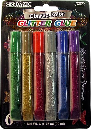 Juego de pegamento con purpurina de 6 colores (tubos de 0.5 fl oz), colores clásicos verde, oro, rojo, plata, azul y morado