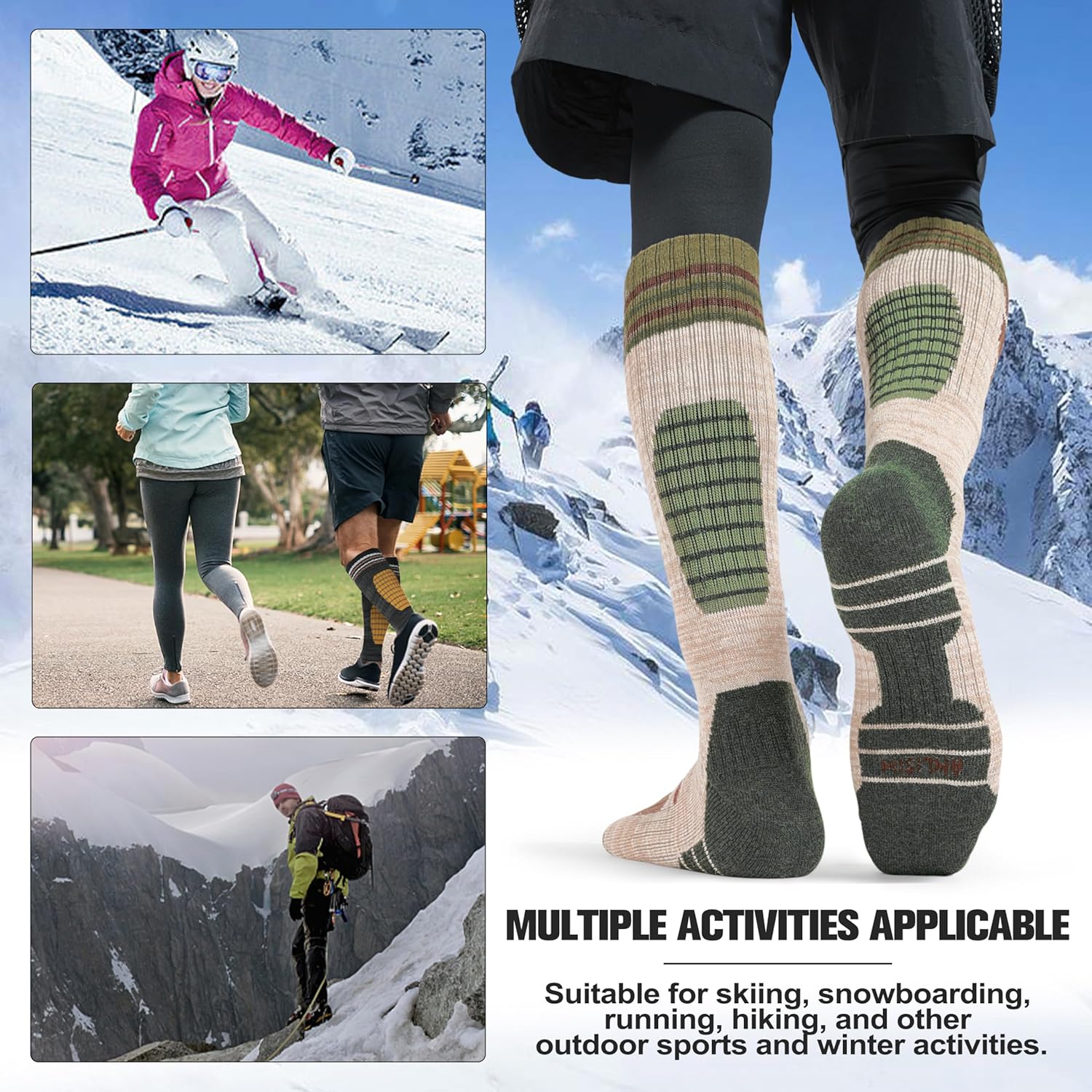 Anlisim 3 Pairs Unisex Merino Wool Ski Thermal Warm Thick Knee High Long Socks - Image 2