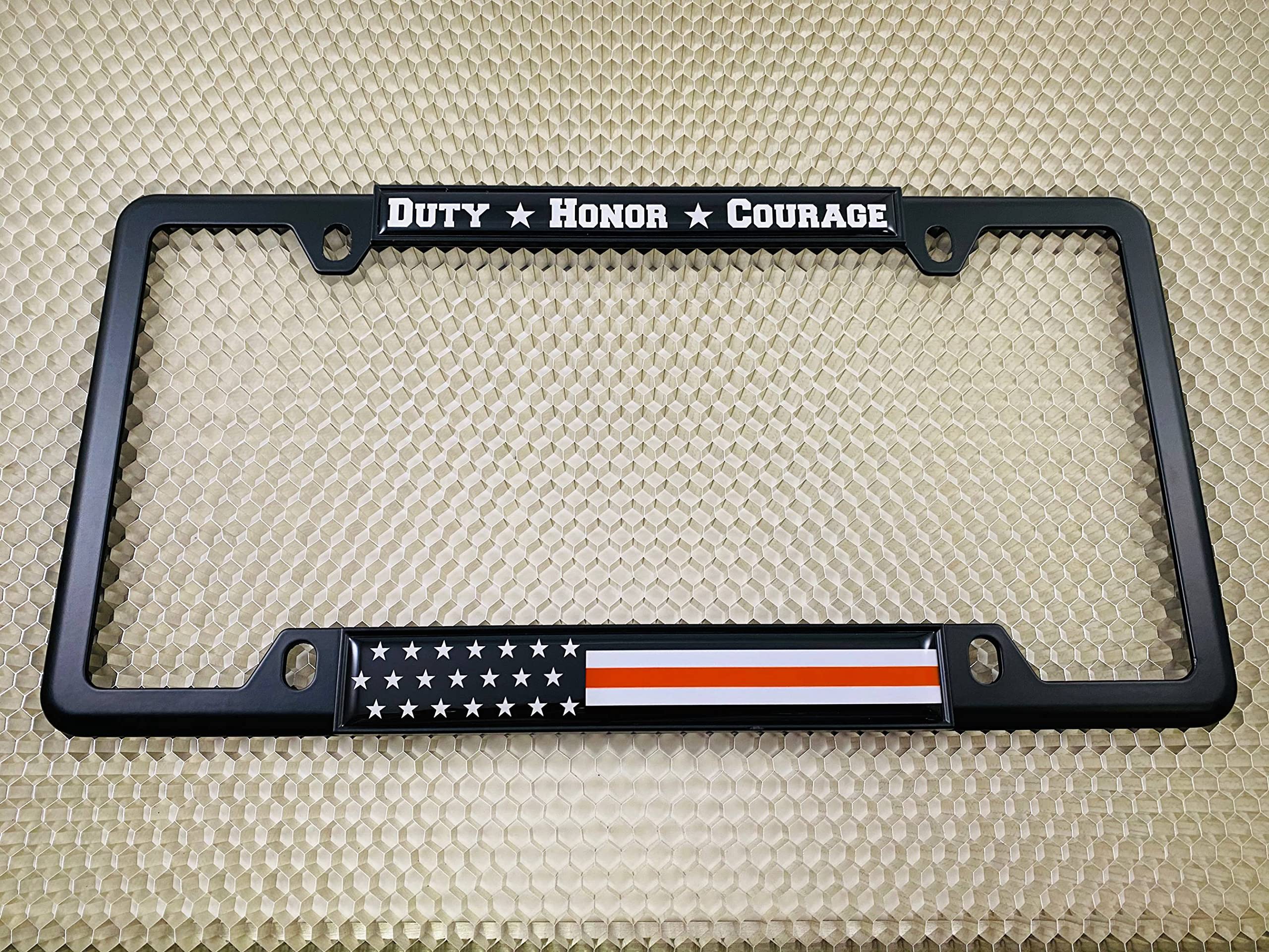 Support Firefighters Duty Honor Courage Thin Red Line (Stripe) USA Flag - Domed