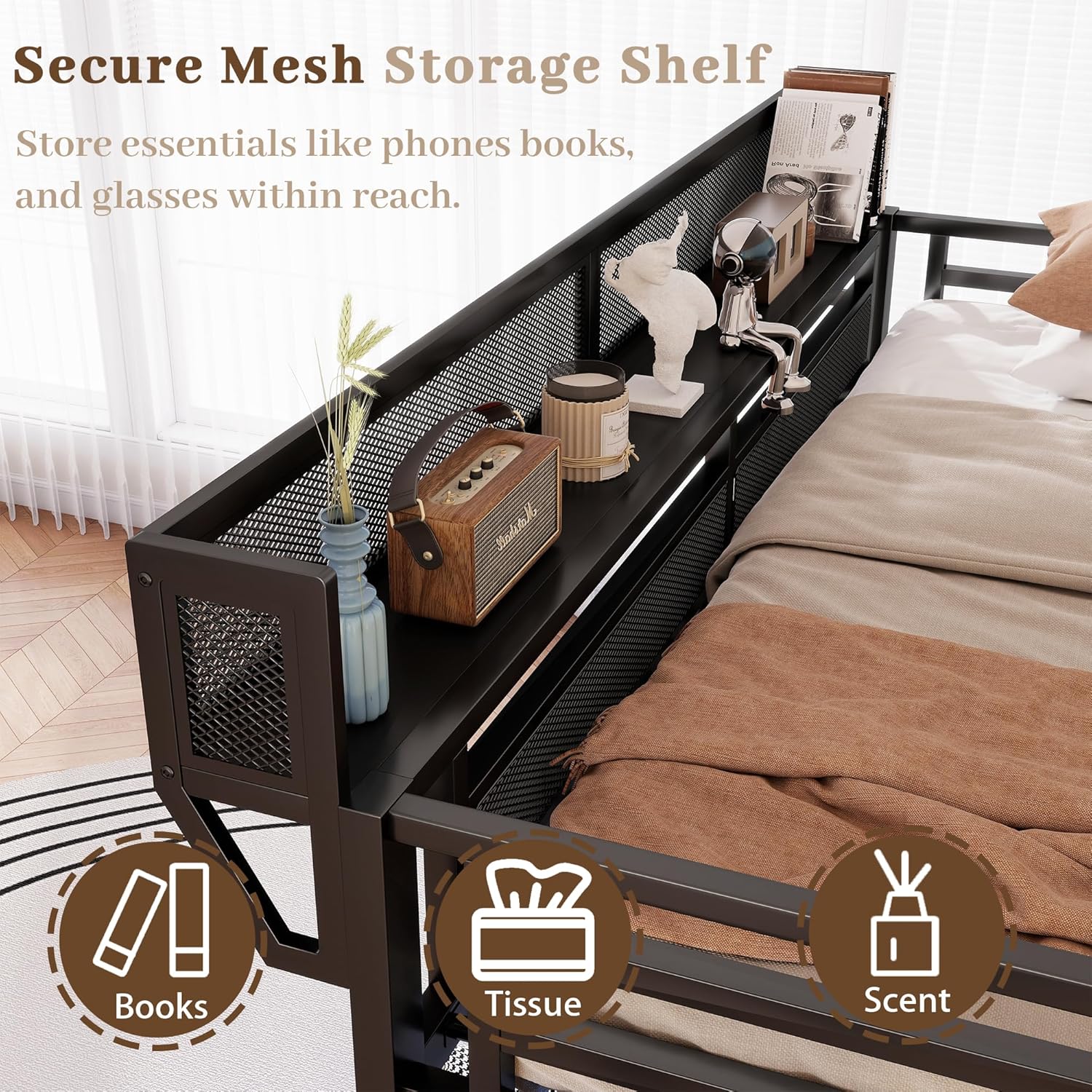 Full Size Loft Bed with Stairs and Storage Shelves, Metal High Loft Bed Full with LED Lights, Wardrobe & Storage Pegboard, Large Under-Bed Space, Heavy-Duty Beds Frame for Adults Teens Kids, Black
