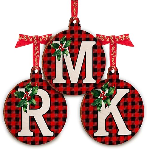 Miniatura 2 de Adornos iniciales de Navidad para árbol de Navidad, regalo de decoración de madera de Navidad con monograma, regalos de madera Noel para