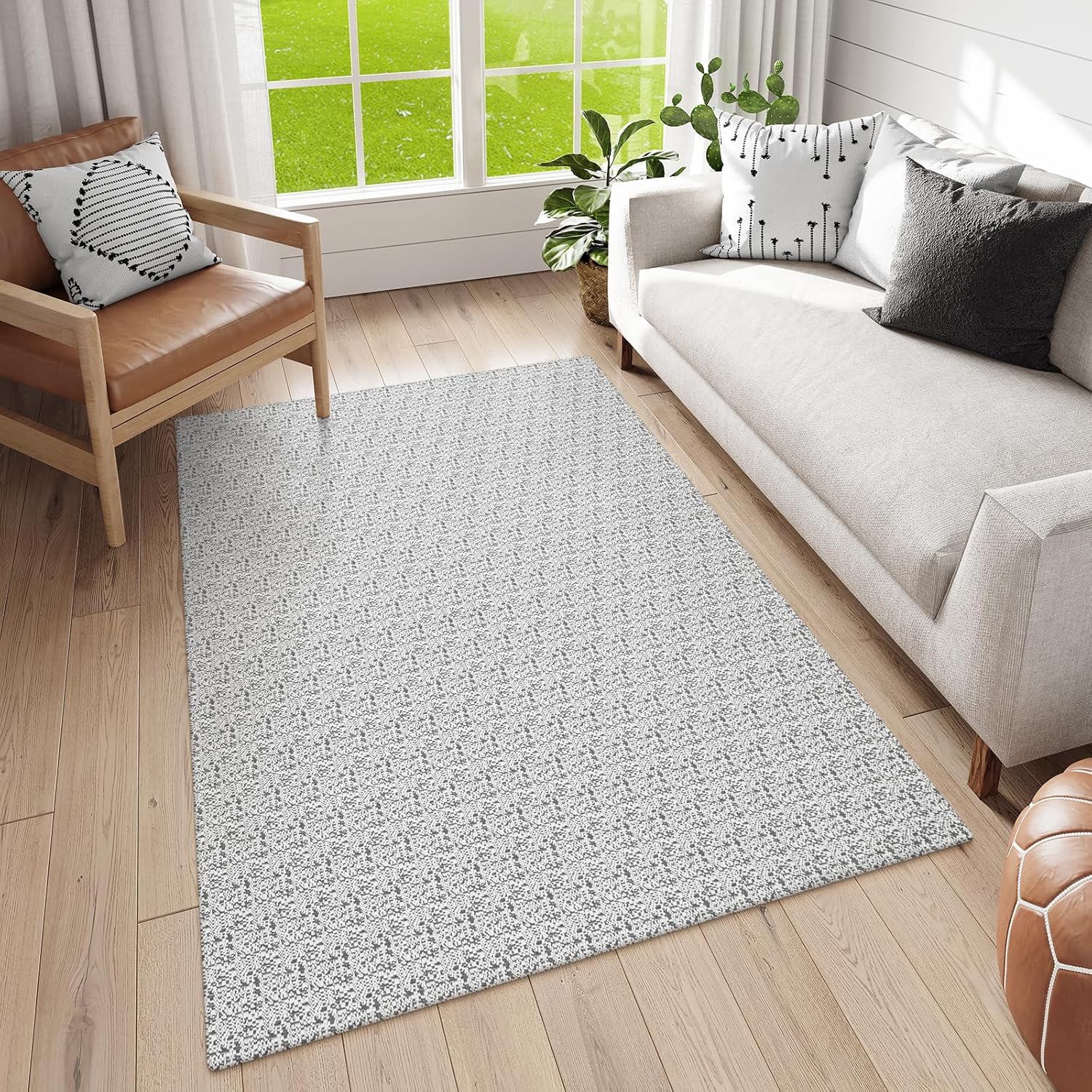 Collive Area Rugs 4x6, Farmhouse Machine Washable Living Room Rug Boho Woven Cotton Bedroom Rugs, Grey Modern Dining Room Rug Non Slip Indoor Carpet for Nursery Bedside Entryway Office Grey 4' x 6'