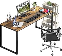 Vista 70 de SHW Mission - Escritorio para computadora de oficina en casa, de 32 pulgadas, nogal
