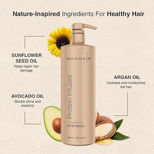 Miniatura 2 de MOEHAIR Champú con infusión de proteínas  Champú antiencrespamiento, hidratante y fortalecedor para todo tipo de cabello  Con proteínas, aceites