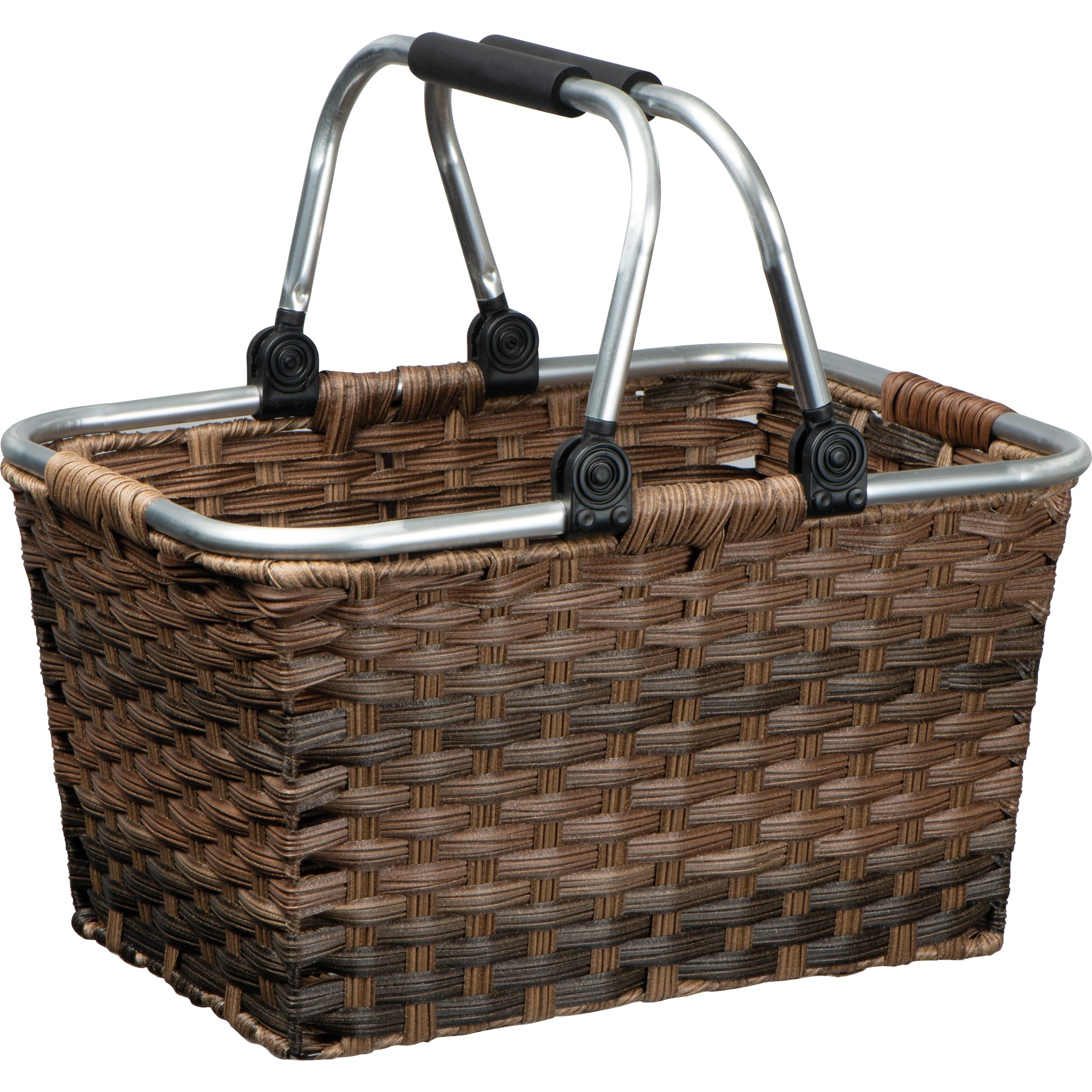 Panier à provisions en rotin - Coloration individuelle - Avec poignée pliante en aluminium rembourré de qualité supérieure - Grand espace de rangement - 41 x 30 x 25 cm