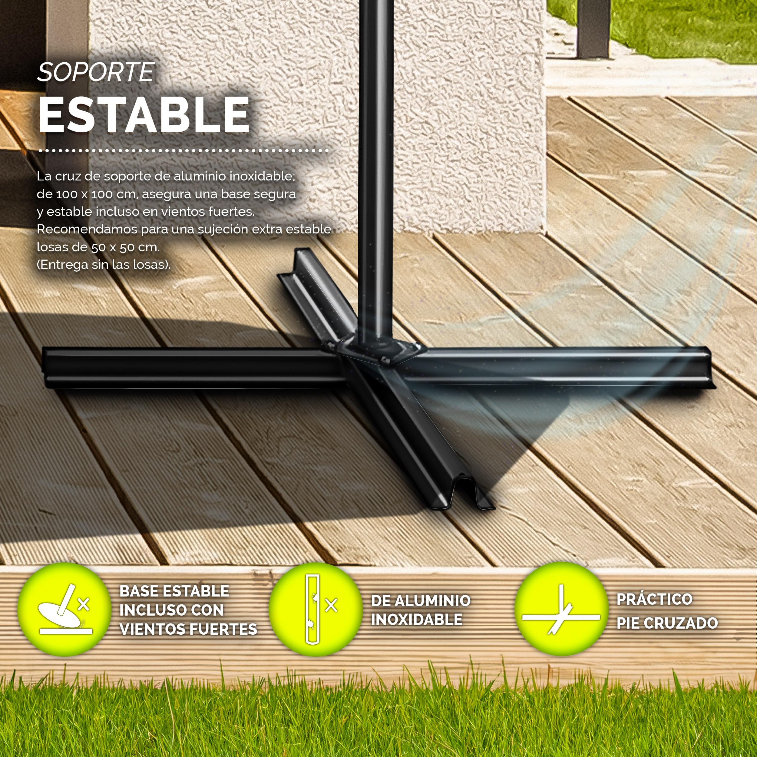 tillvex Sombrilla de 300/350 cm de diámetro con manivela, sombrilla con soporte, sombrilla de jardín, protección UV, aluminio, paraguas de mercado impermeable
