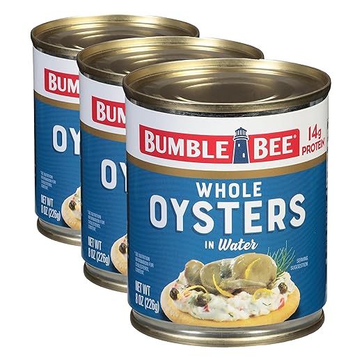 Bumble Bee Premium Select Whole Canned Oysters, 8 oz Can - Ready to Eat - 14g Protein per Serving - Gluten Free (Pack of 3)