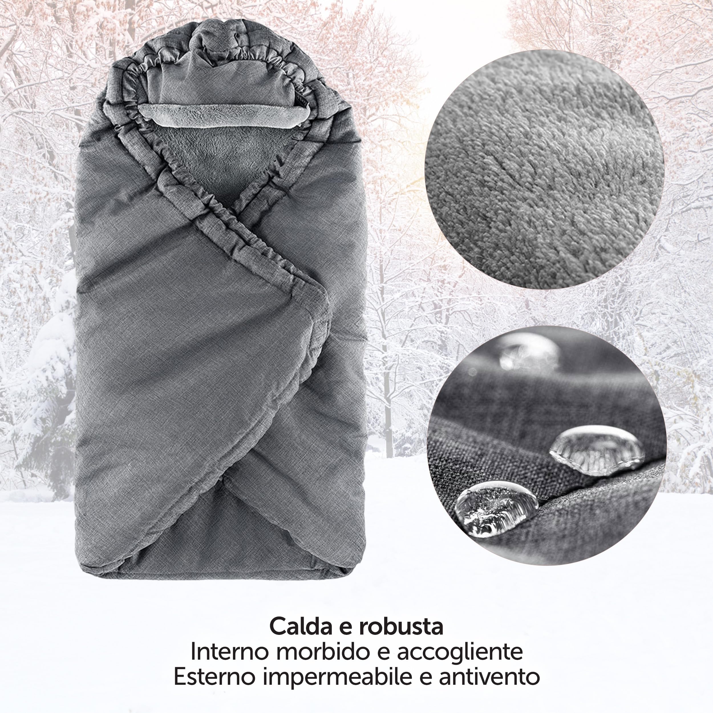 Zamboo Coperta Neonato con Aperture per Cinture e Borsa - Copertina Ovetto Invernale utilizzabile come Sacco a Pelo - Grigio