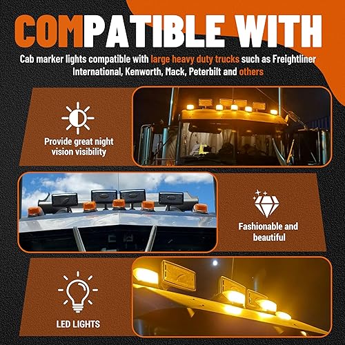 Miniatura 4 de ECOTRIC 5 luces LED ámbar para correr de 31 luces LED para camiones PeterbiltKenworthFreightlinerVolvoWestern StarMackInternationalPaccar remolques