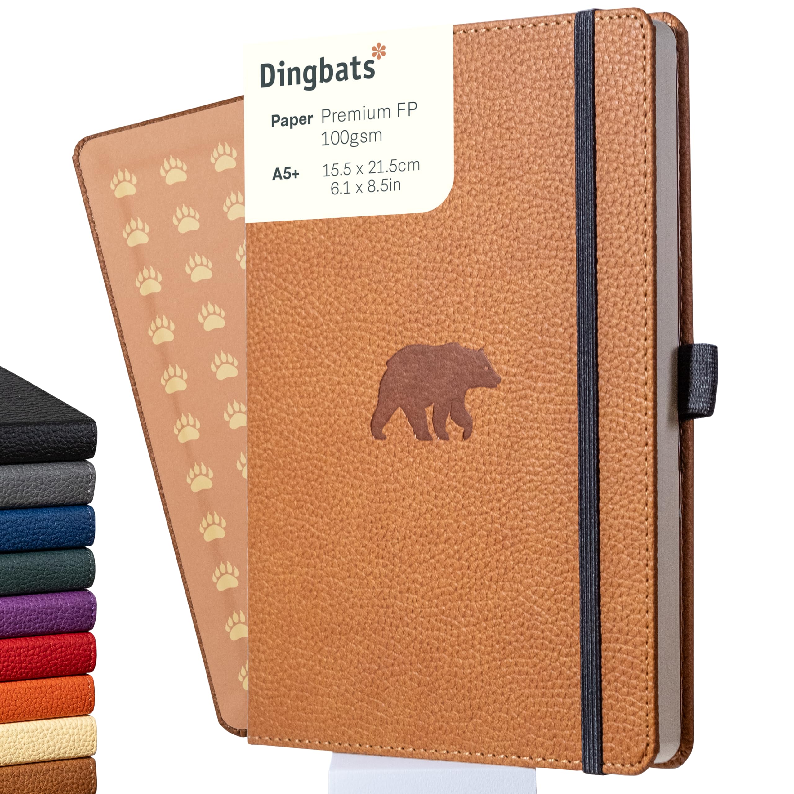 Dingbats* Wildlife Grid Writing Journal Notebook A5 - Vegan Leather Hardcover - Ideal for Work, Travel - Pocket, Elastic Closure, & Bookmark