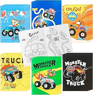 MALLMALL6 24Pcs Monster Truck Coloring Books Including Trucks Off Road 4x4 Muscle Cars SUV DIY Art Drawing Pattern Birthday Party Favors Gifts Home School Classroom Activity Supply for Kids Boys Girls