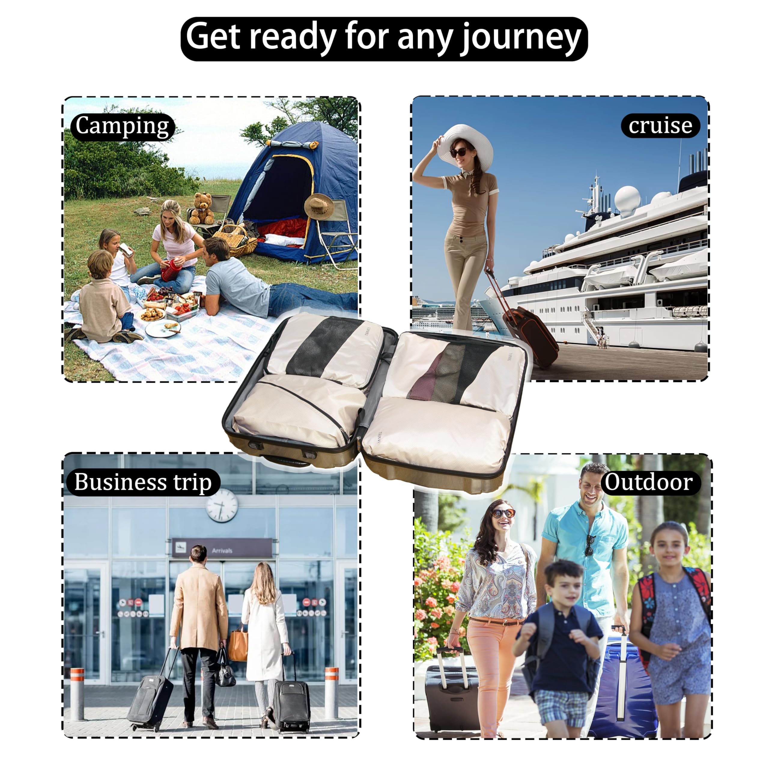 Cubi da viaggio a compressione, leggeri, essenziali per le vacanze, accessori da viaggio per valigie, organizer per valigie, borse da viaggio durevoli (crema)