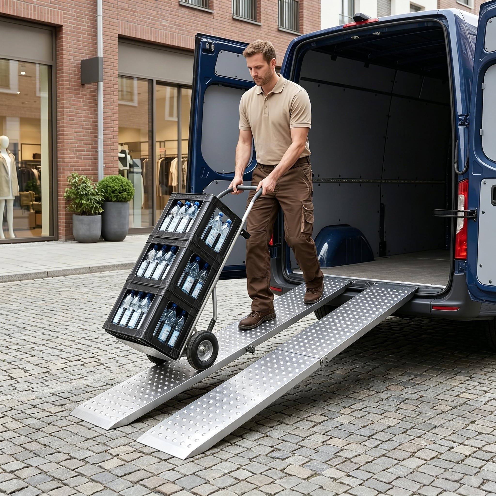 Faltbare Auffahrrampe 2er Set, robuste Verladerampe mit 400 kg Gesamt-Traglast, rutschfeste Auffahrschiene 1.5cm Dicke für Motorrad Anhänger PKW, 1348x218x44.8mm Silber
