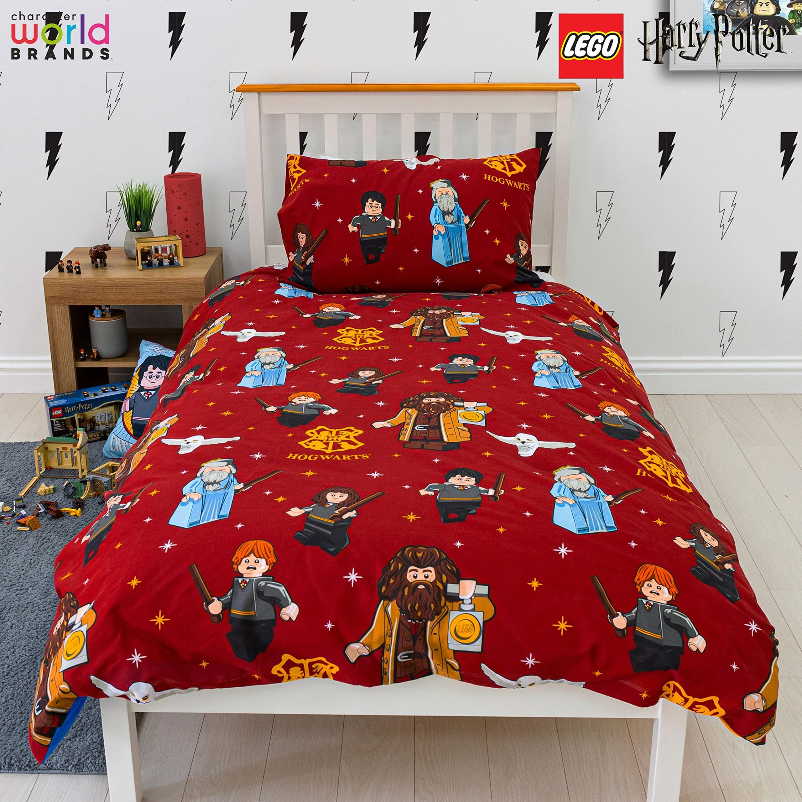 HARRY POTTER Set copripiumino singolo LEGO® con licenza ufficiale LEGO® | Biancheria da letto reversibile su 2 lati con federa coordinata, in policotone, design LEGO® | Character World Brands