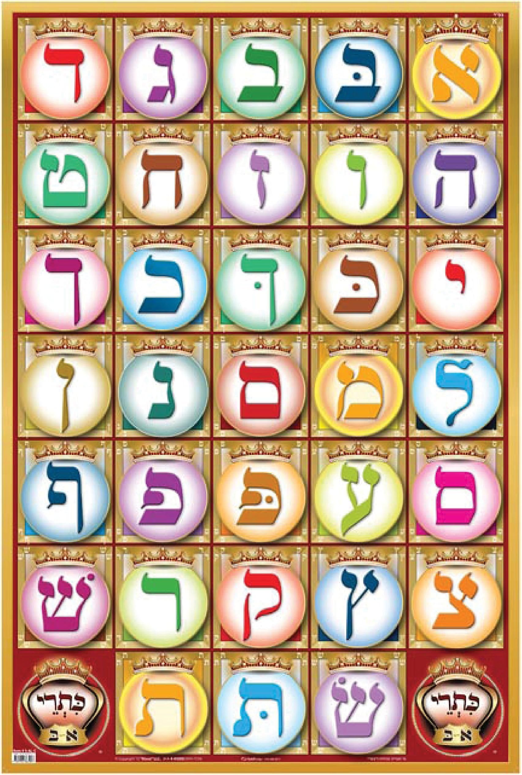 KISREI 24" x 36" Alef Bais Educational Colorful Poster, Fully Laminated