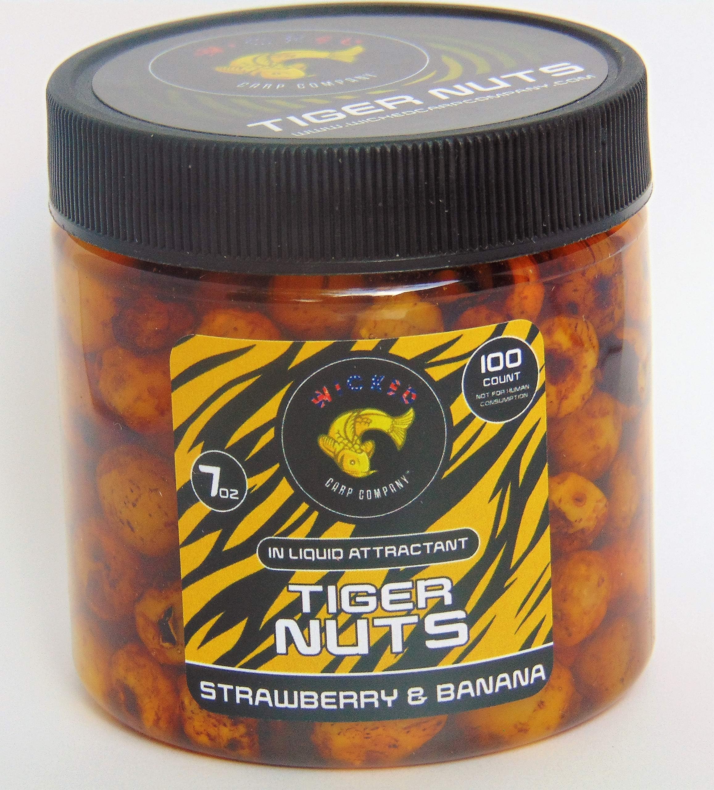 7oz (~100/tub) Strawberry & Banana Prepared Tiger Nuts in Liquid | PVA Friendly Carp Bait & Catfish Bait