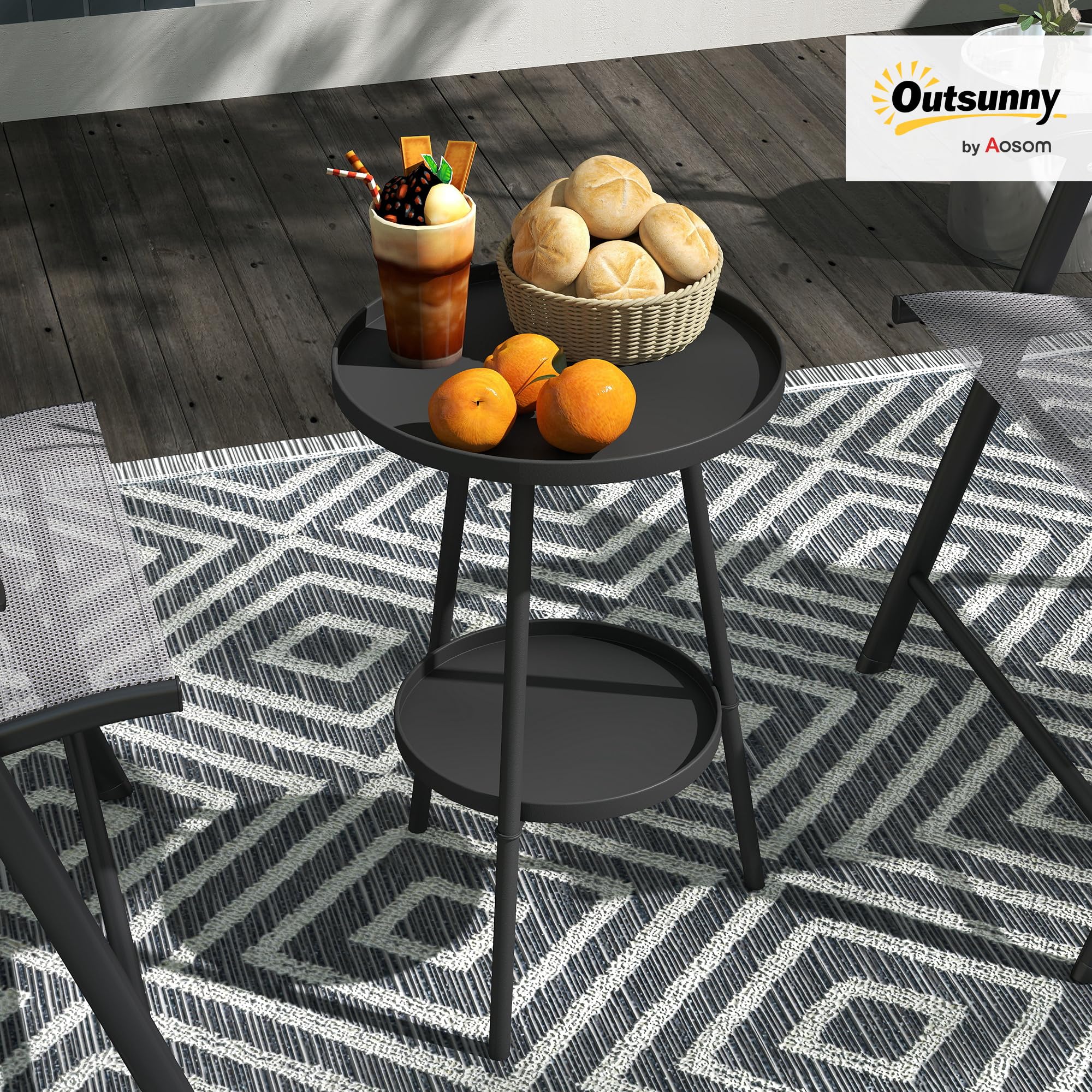 Outsunny Mesa de Jardín Redonda de 2 Niveles Mesa de Terraza Exterior Ø32x51 cm con Bandeja Inferior y Estructura de Metal para Exterior e Interior Negro