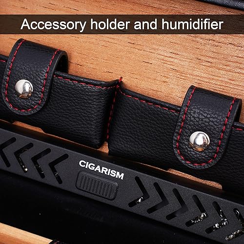 Miniatura 4 de Humidor de viaje de puros, caja de puros de cuero PU, cortador de cigarros y juego de encendedor
