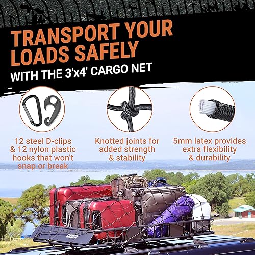 Miniatura 2 de Grit Performance Red de carga para SUV 3 x 4 pies resistente malla cuadrada elástica con 12 ganchos 12 clips negros y bolsa de almacenamiento