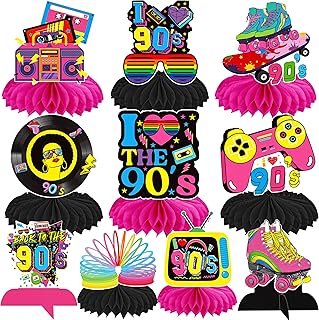 12pcs 90s Retro Honeycomb Centerpieces 90s Party Centerpieces for Table Back to 90s Party Decorations for 1990s Vintage Birthday Party Baby Shower Supplies