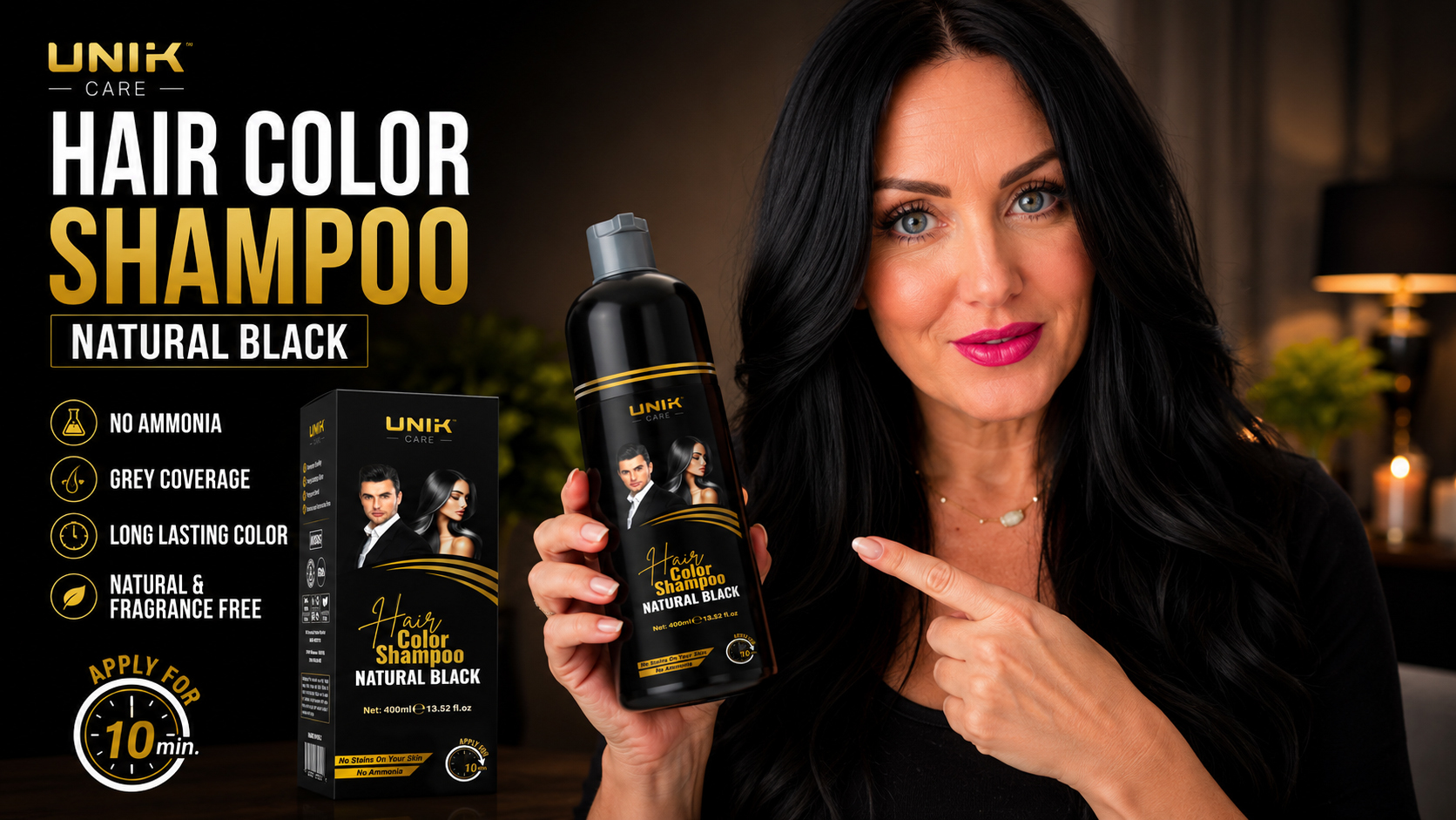 Amazon.com : UNIK Care Dark Brown Hair Dye Shampoo 400ml – 3 in 1