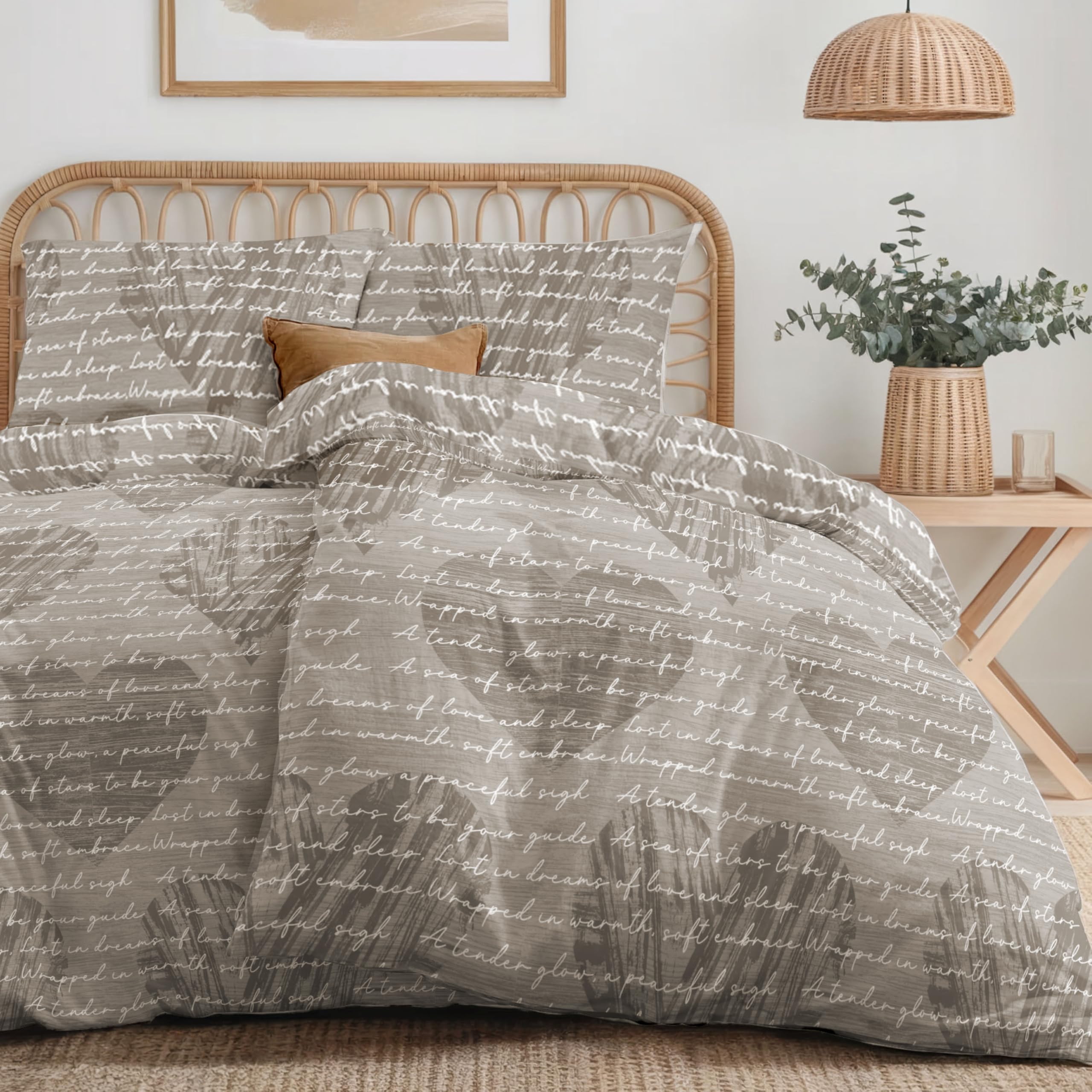 Dreamzie - 4teilig Bettwäsche Set 135x200 cm – Herztext-Muster – mit 2 Kissenbezügen 80x80 cm – Bettbezug aus 100% Mikrofaser – Oeko-Tex Zertifiziert – Ohne Schadstoffe