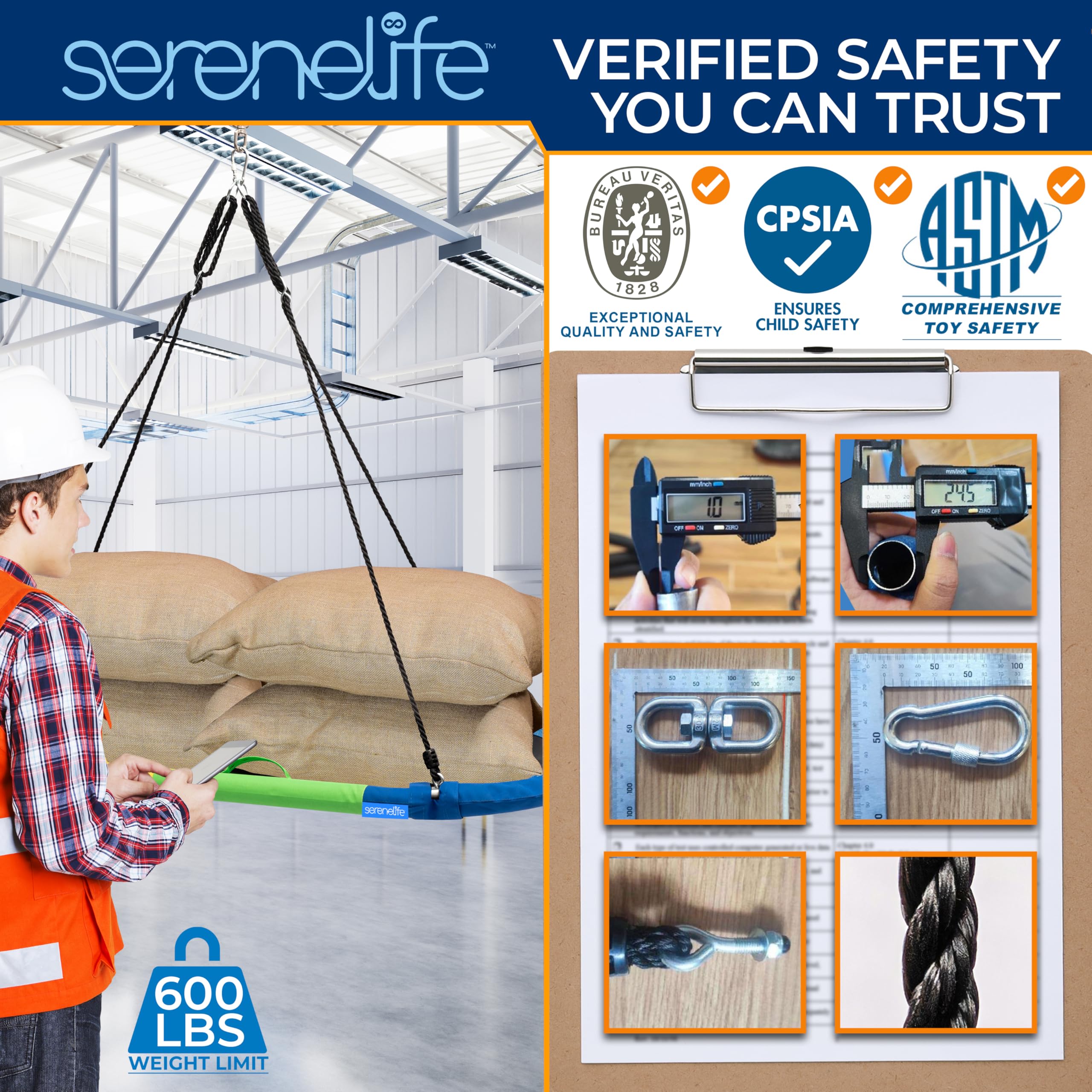 SereneLife Altalena da Giardino per Bambini 170 cm Altalena Ovale con Kit di Fissaggio Cuscino Borsa Resistente all’Acqua Portata 148 kg