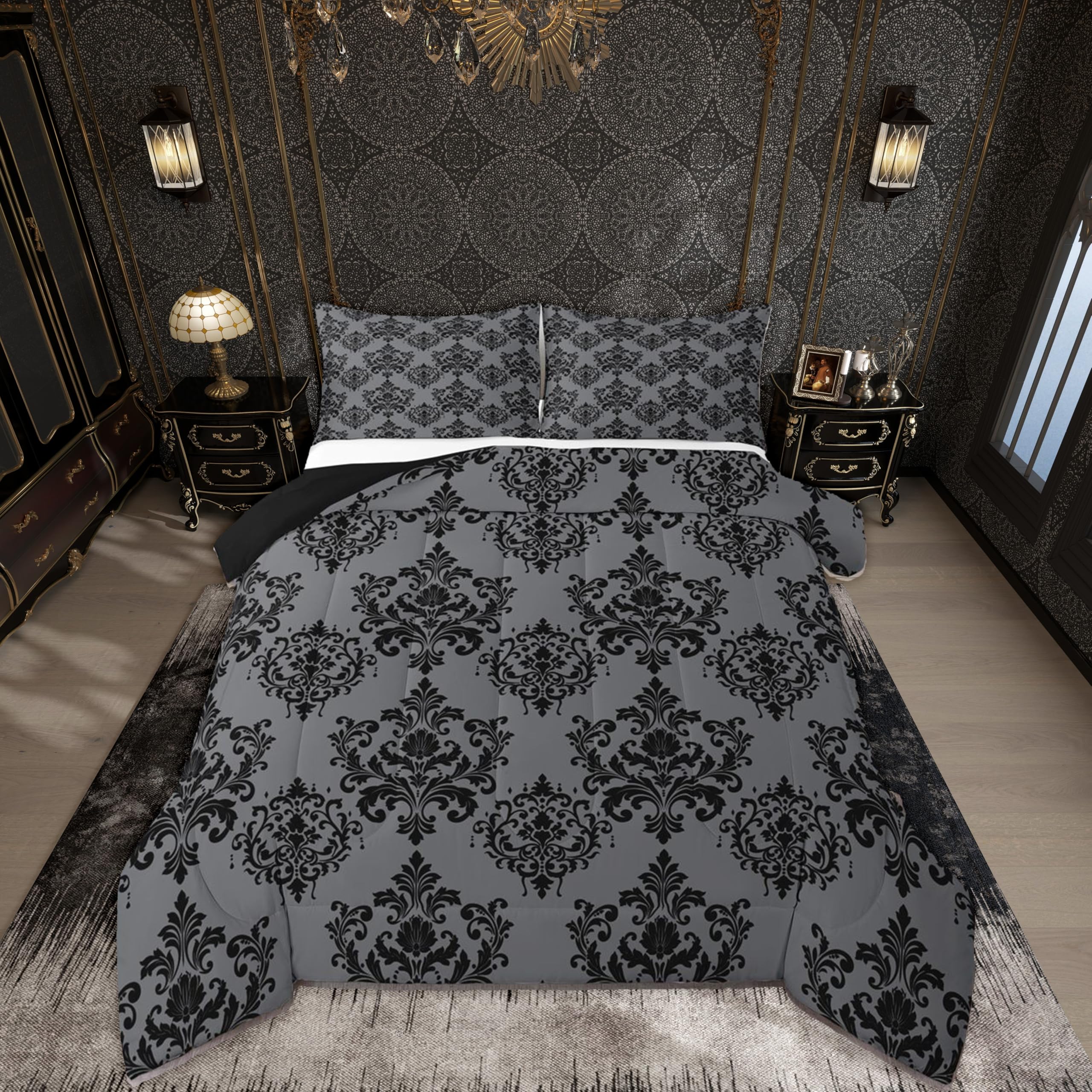 jejeloiu Damask Pattern Bedding Set for Boys Girls Comforter Set Full Size