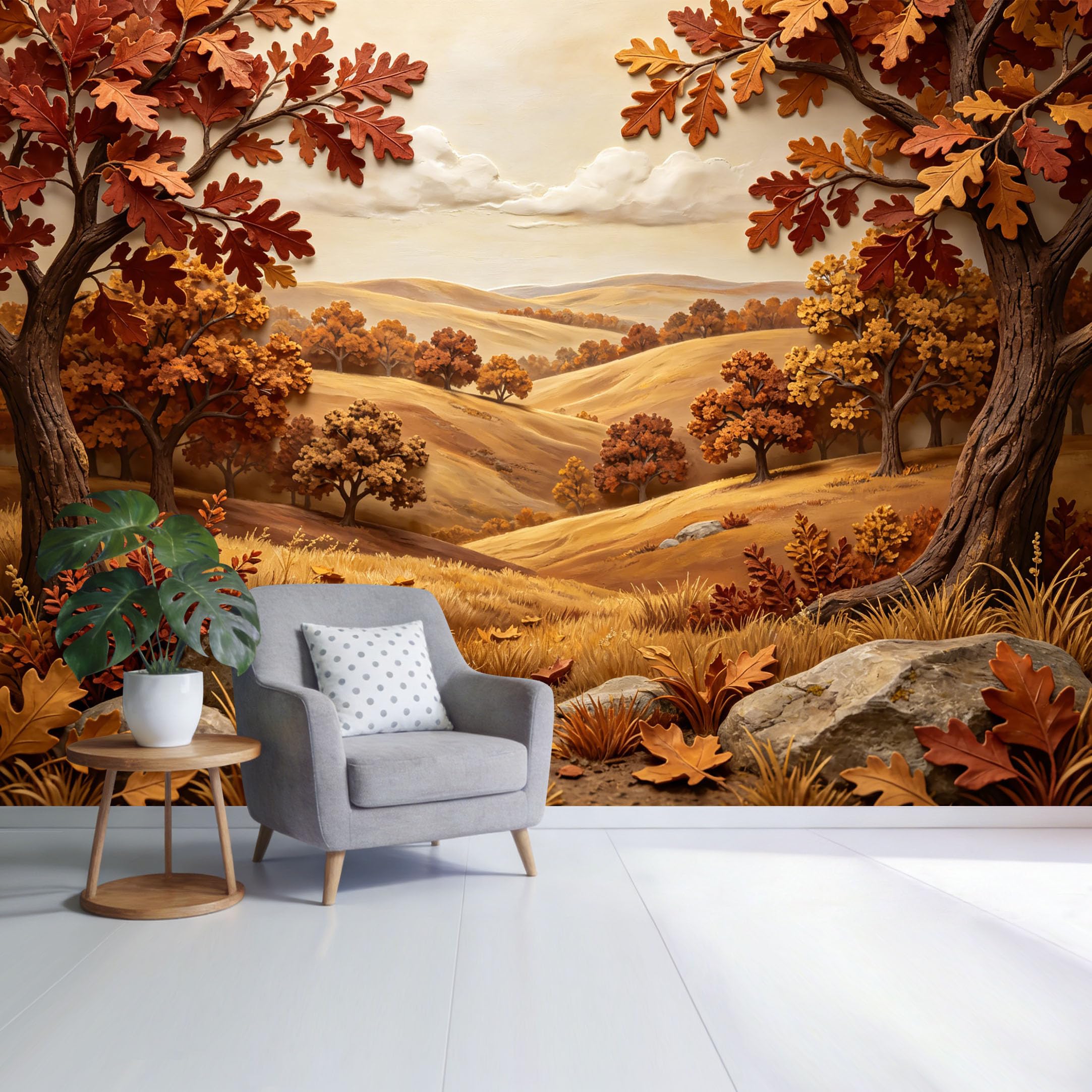 Custom Size Wall Mural Autumn Forest Landscape Golden Foliage Hills Nature Scene Textured Botanical SelfAdhesive Wall Fabric Removable Wallpaper for Home Office Decor