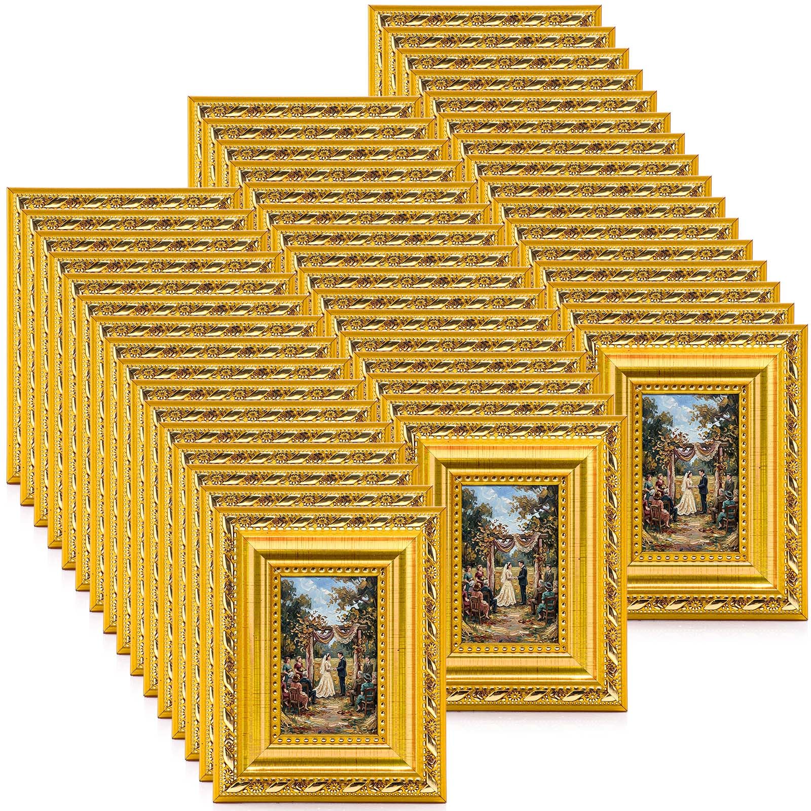 48 Pcs 2 x 3 Inch Small Gold Picture Frames Bulk Mini Vintage Antique Ornate Retro Baroque Photo Frames with Backboard for Wall Hanging Tabletop Home Decor Wedding Christmas Display