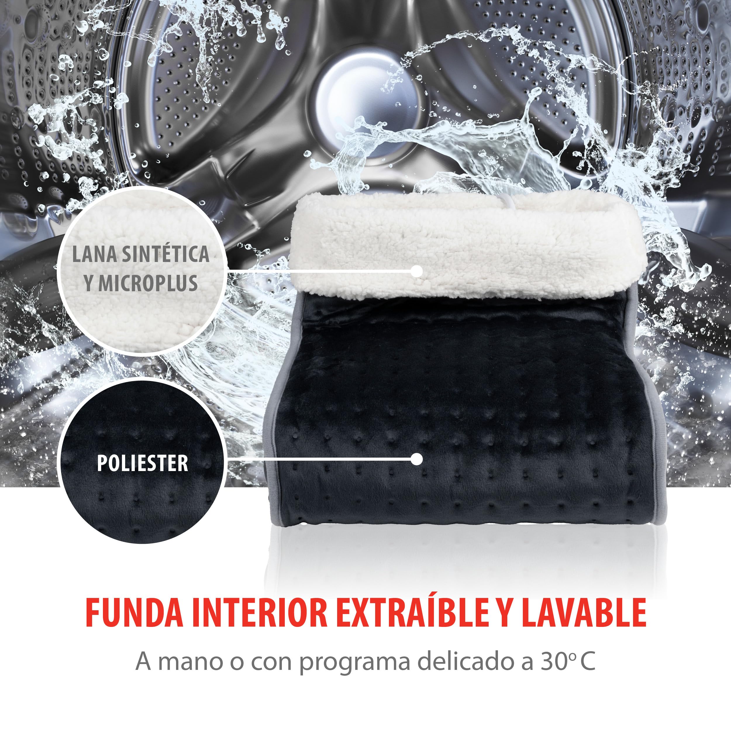 alpina Calentador de Pies Eléctrico - Calentador de Pies para el Cuidado de Los Pies - Cojin Caliuenta Pies - Calentador de Pies Lavable - 3 Niveles de Calor - Gris