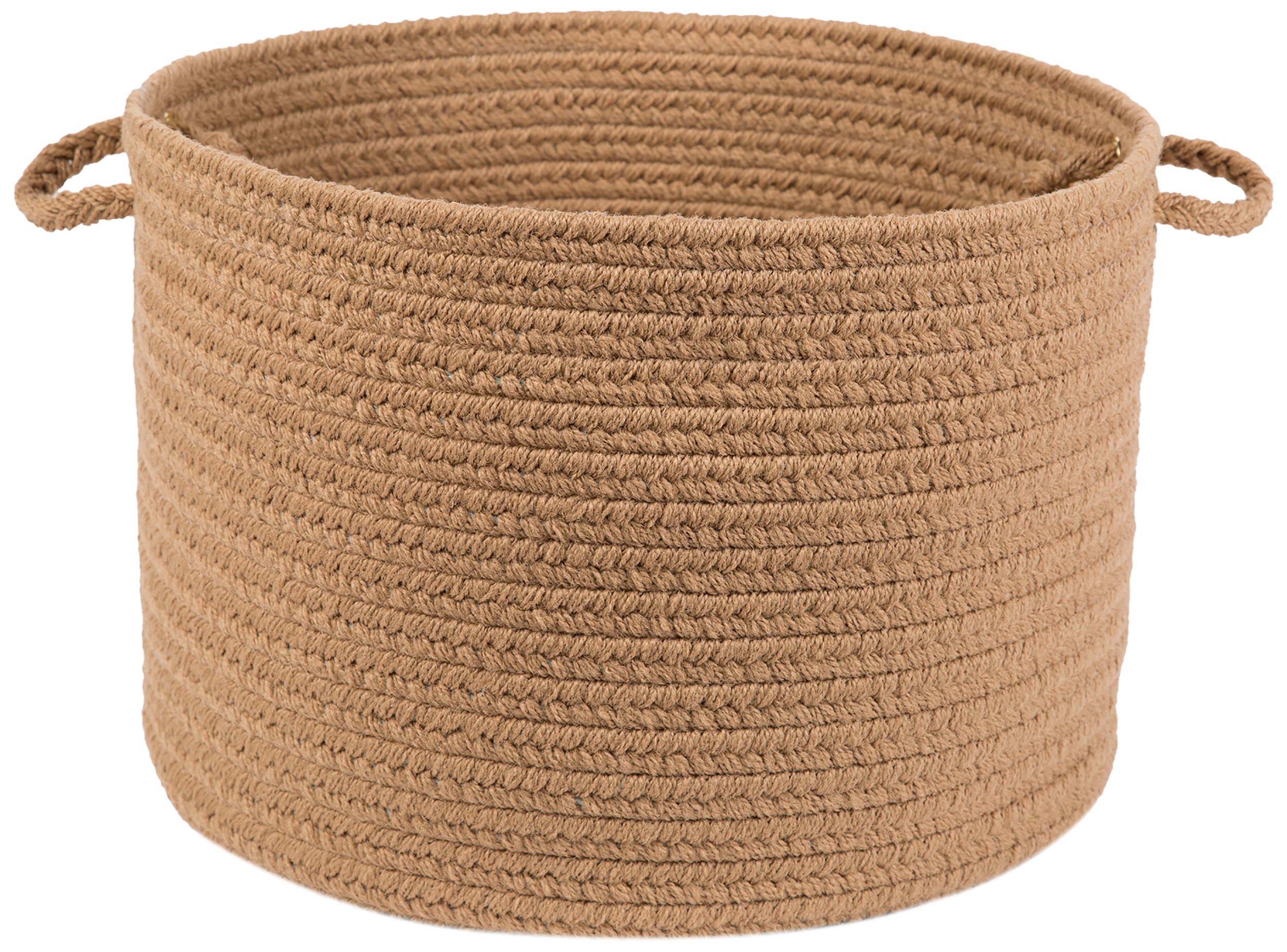 Rhody Rug Solid Poly S006 Camel 18" x 12" Basket - Braided Woven Basket for Blanket Storage - Decorative Basket for Home Decor, Throw Basket for Laundry, Nursery and Kids Toy Chest - Made in USA