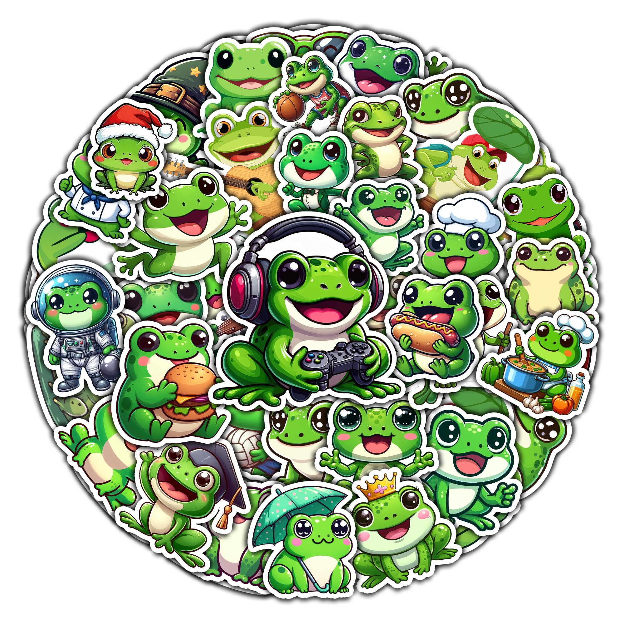 BIGZORO 50 PCS Frog Stickers Pack Vinyl Decal Waterproof for Water Bottles Laptops Phone Case Luggage Scrapbook Helmet Decorations Gift Teens Kids